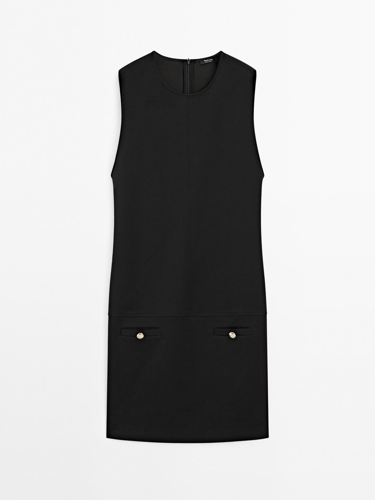 Vestido Curto Com Pormenor De Botões - Preto - 42 - Massimo Dutti - Mulher