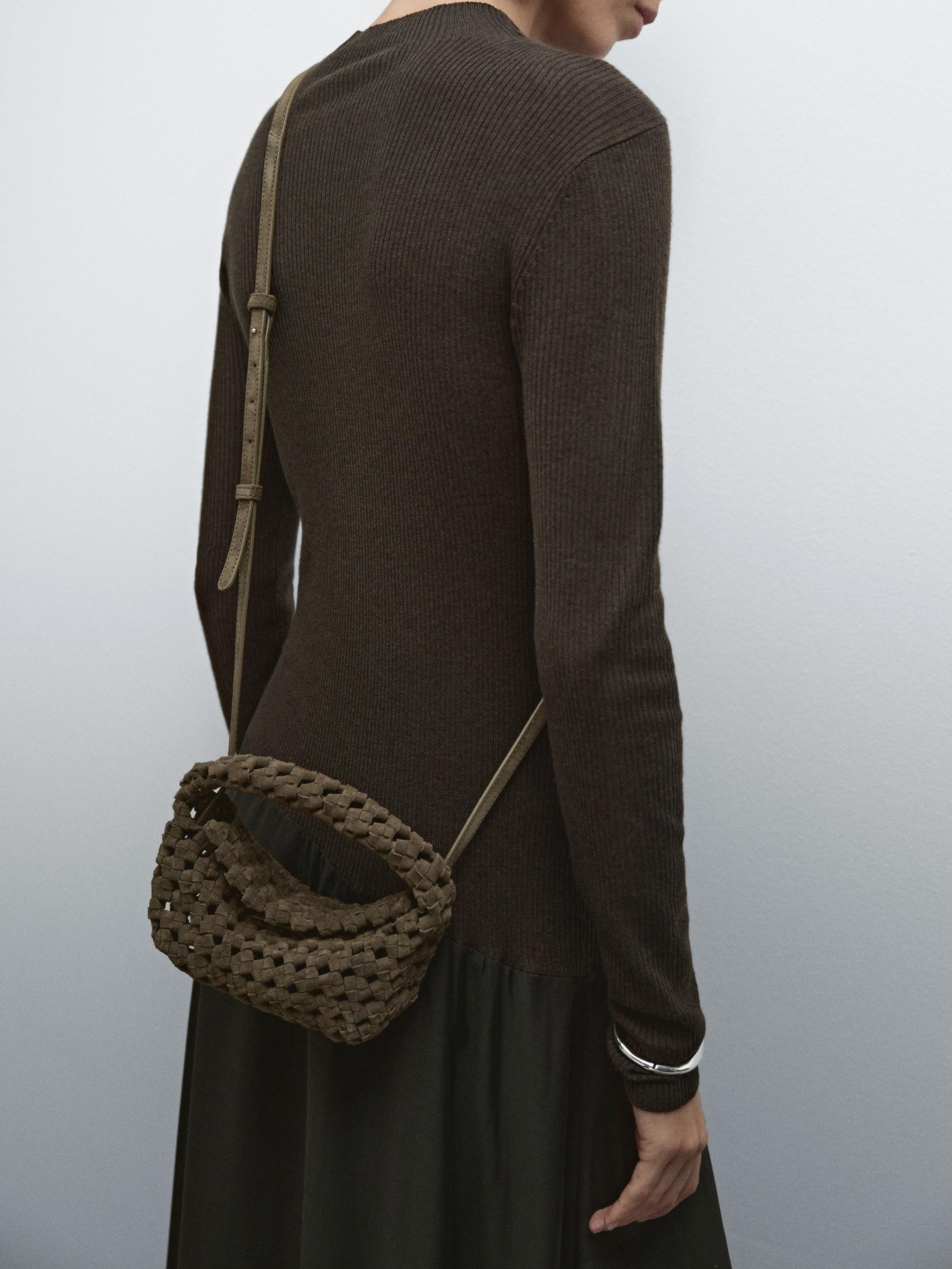 Split suede braided mini bag