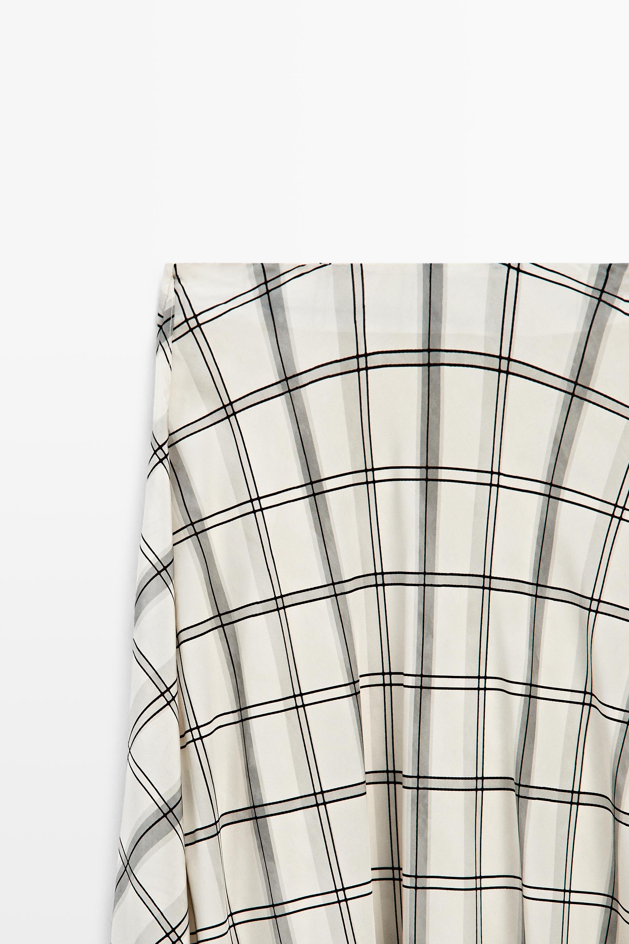Asymmetric midi skirt with check detail — WHITE