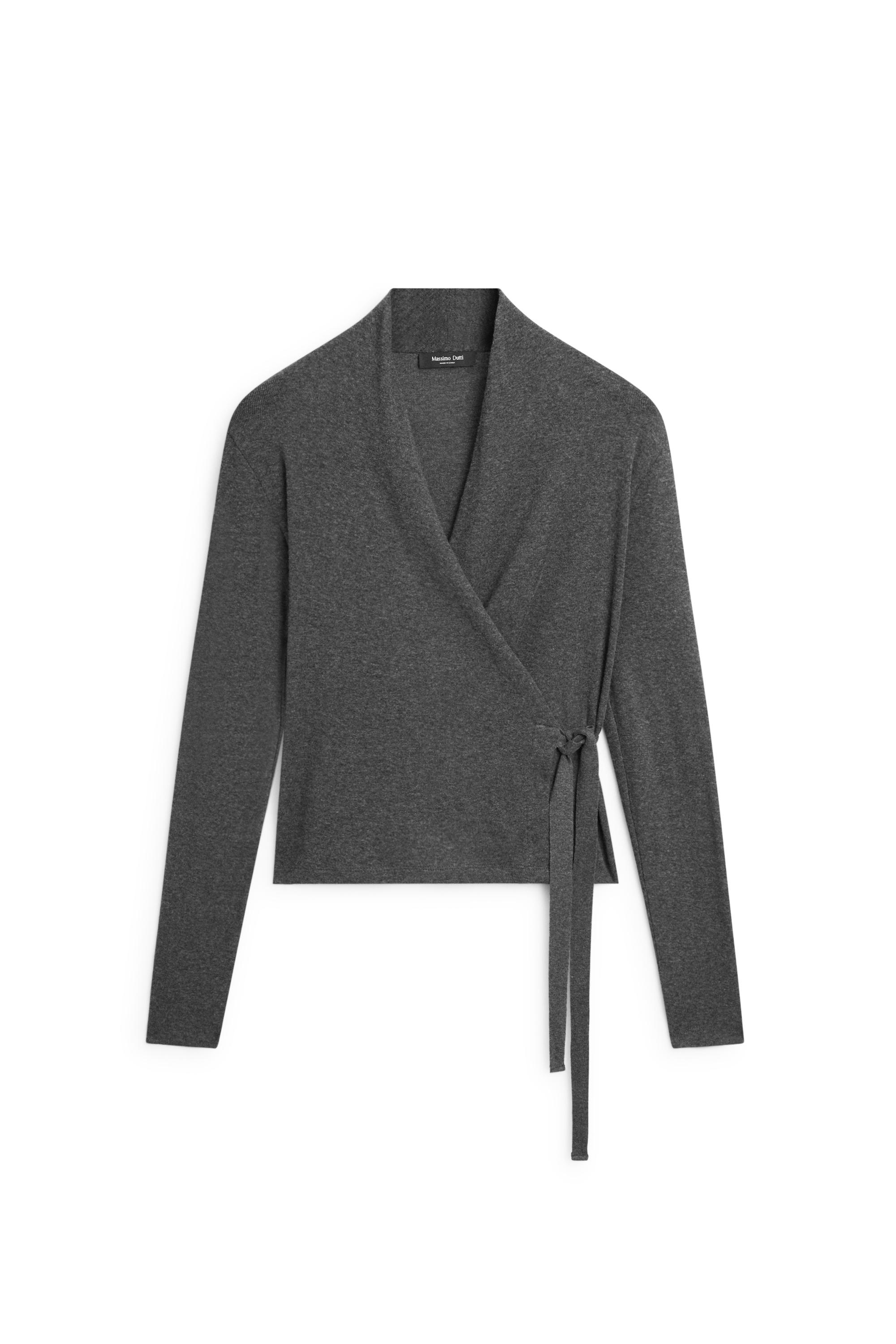 Massimo Dutti Pamuk-kaşmir karışımlı kruvaze t-shirt