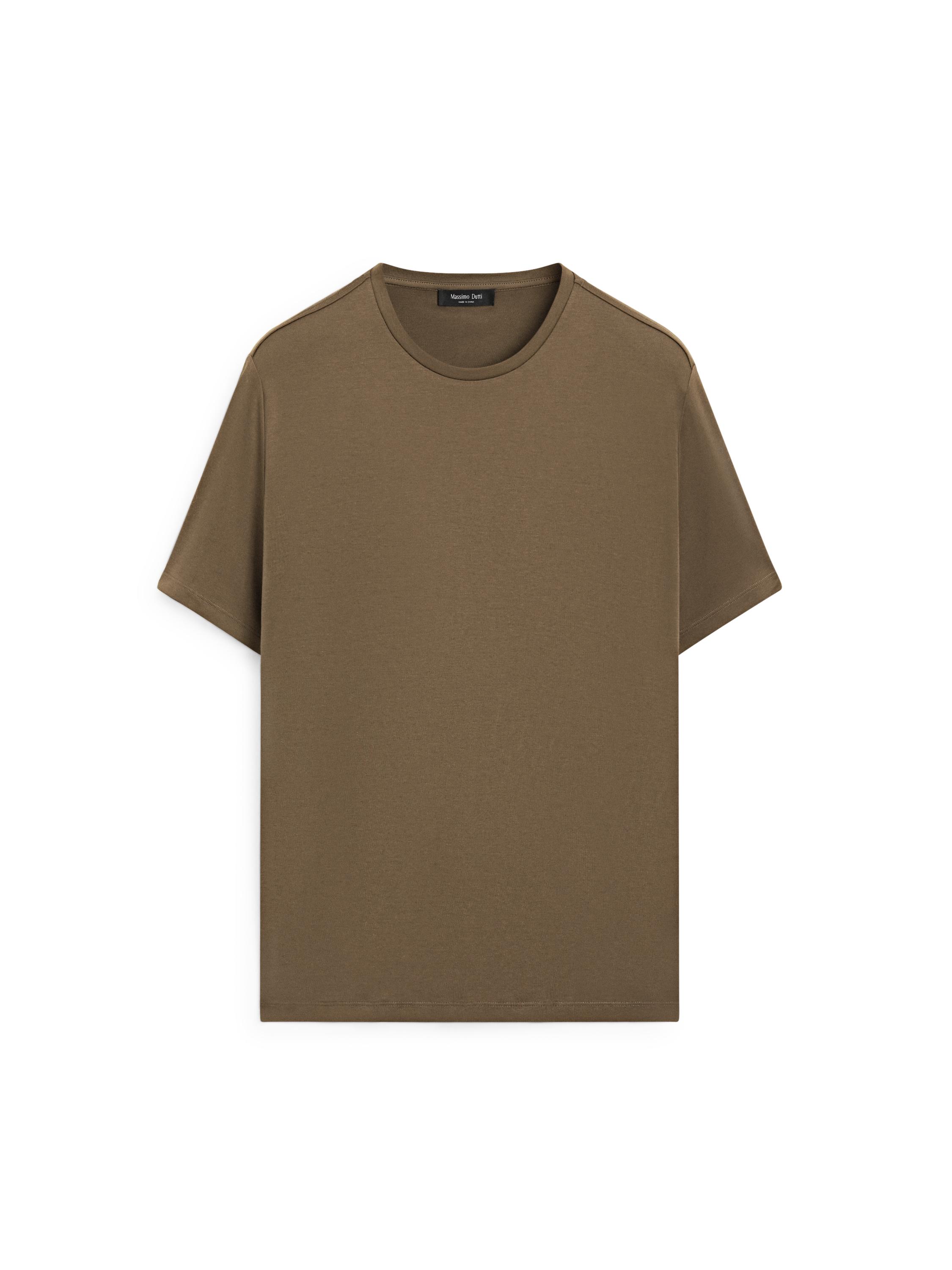 Short sleeve cotton blend T-shirt — MEDIUM KHAKI