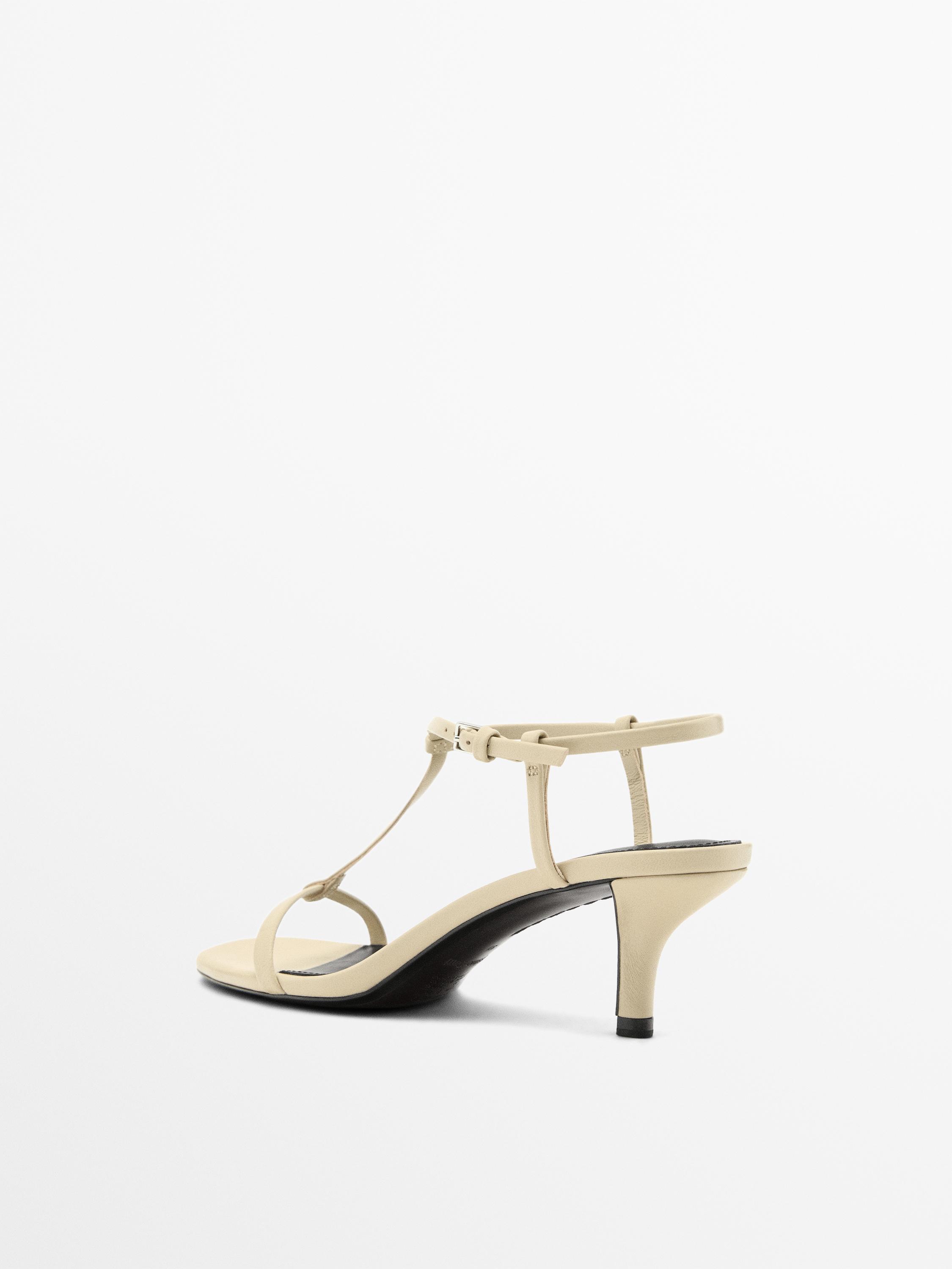 Strappy mid-heel sandals — CREAM