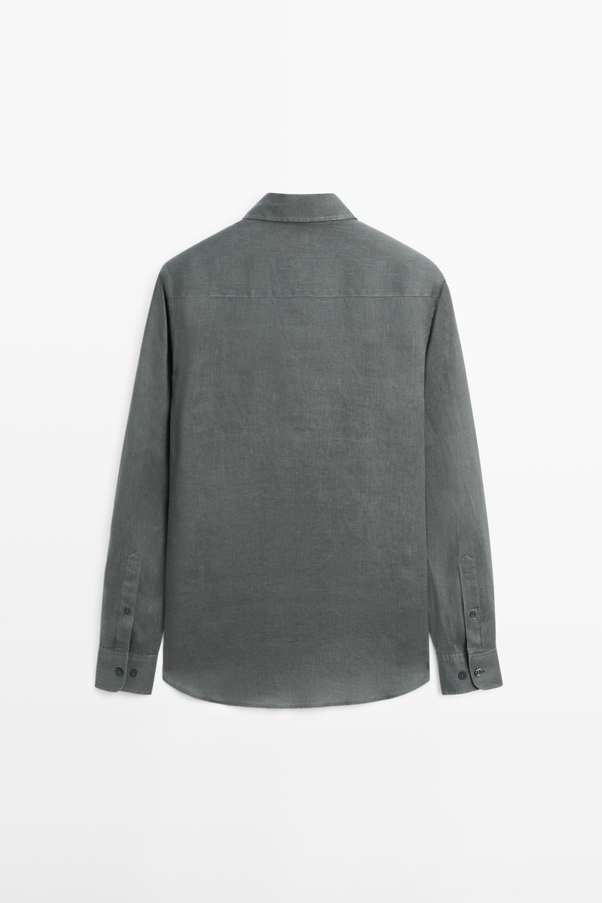 100% linen slim fit shirt — DARK GREEN
