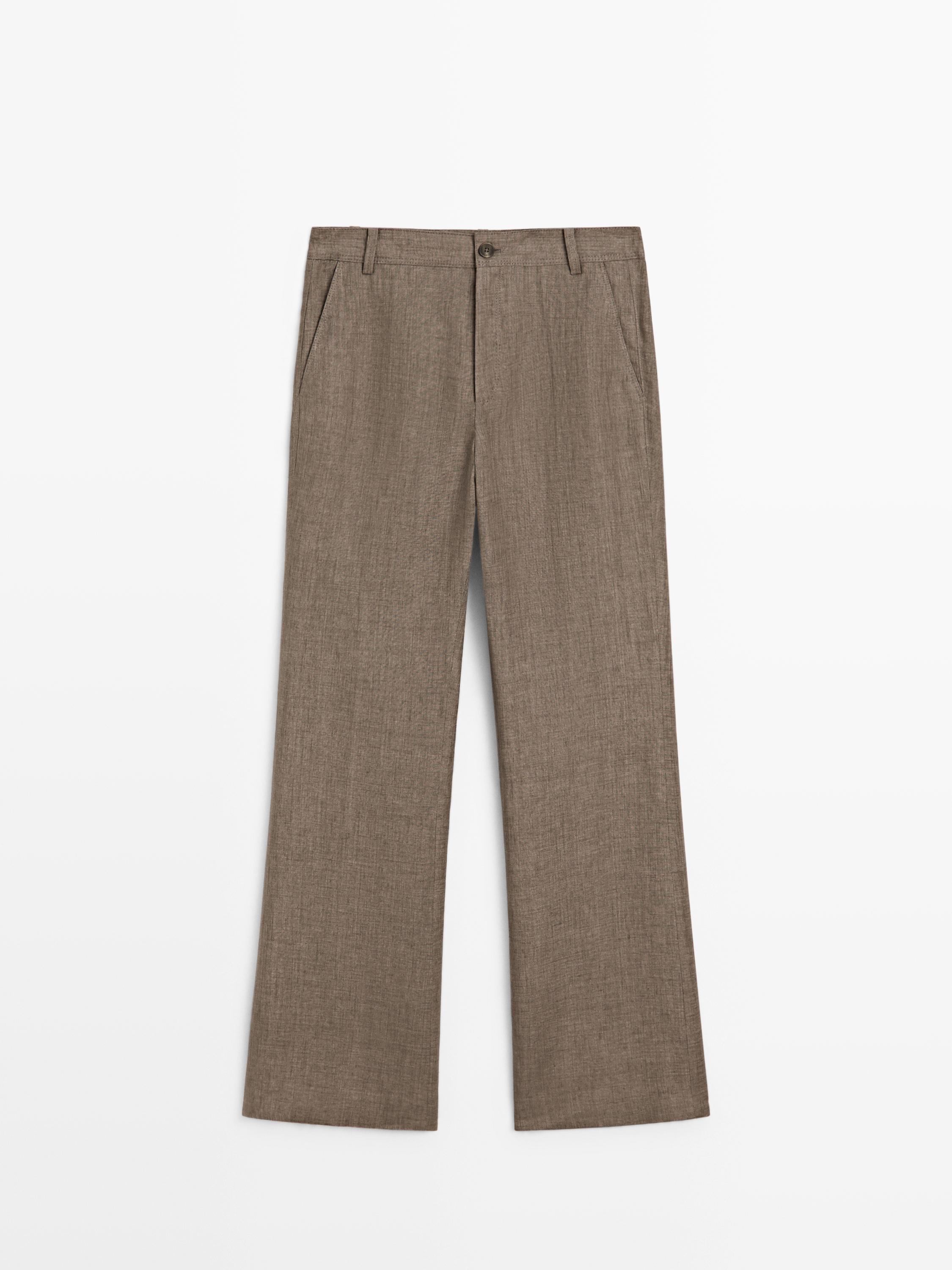 Kick flare cropped linen trousers
