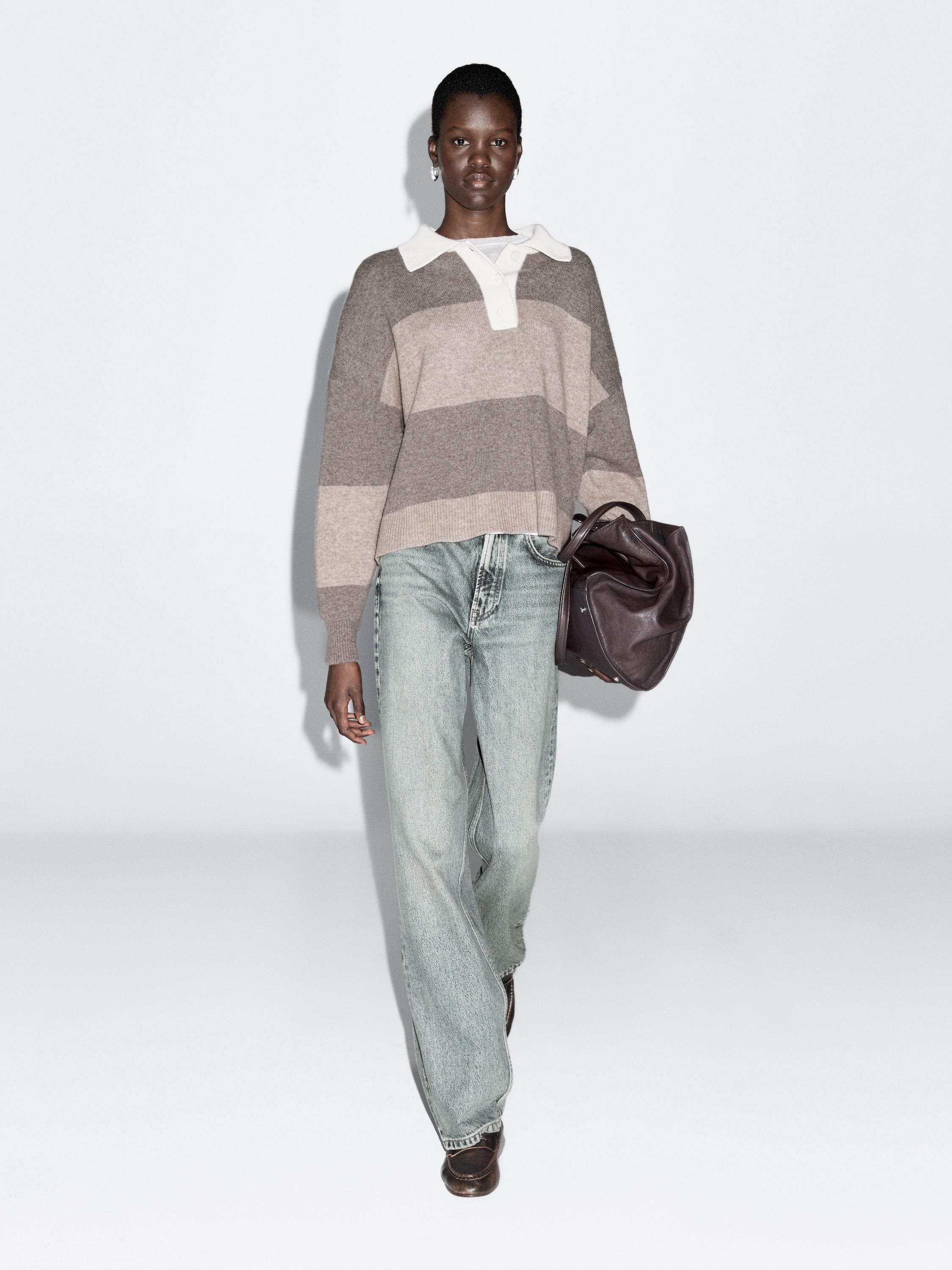 Gestreifter Pullover im Polo-Stil aus Wollmischgewebe
