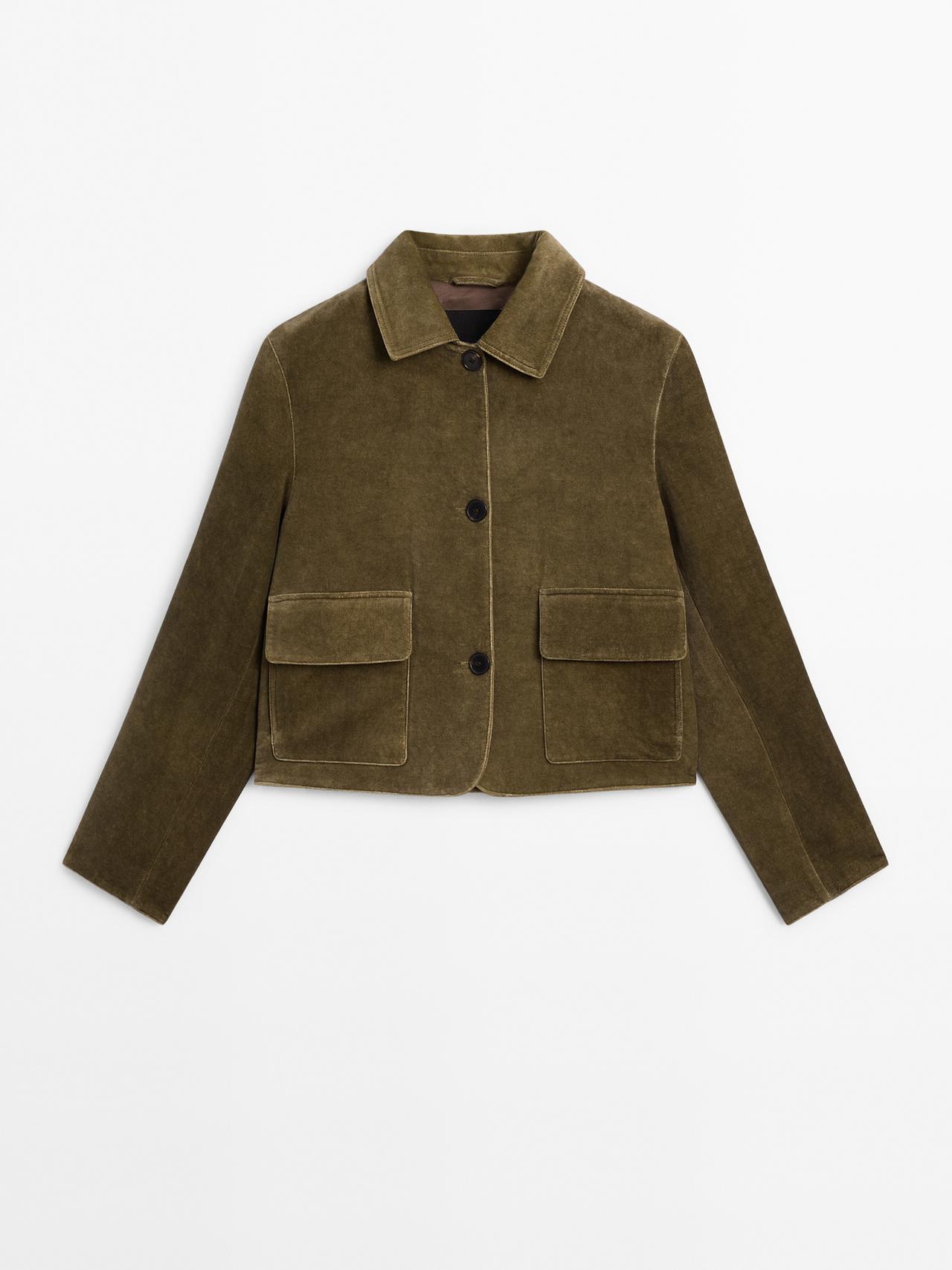 Massimo Dutti - Dame - Jakke I Velour Af 100 % Bomuld - Grøn - Xs