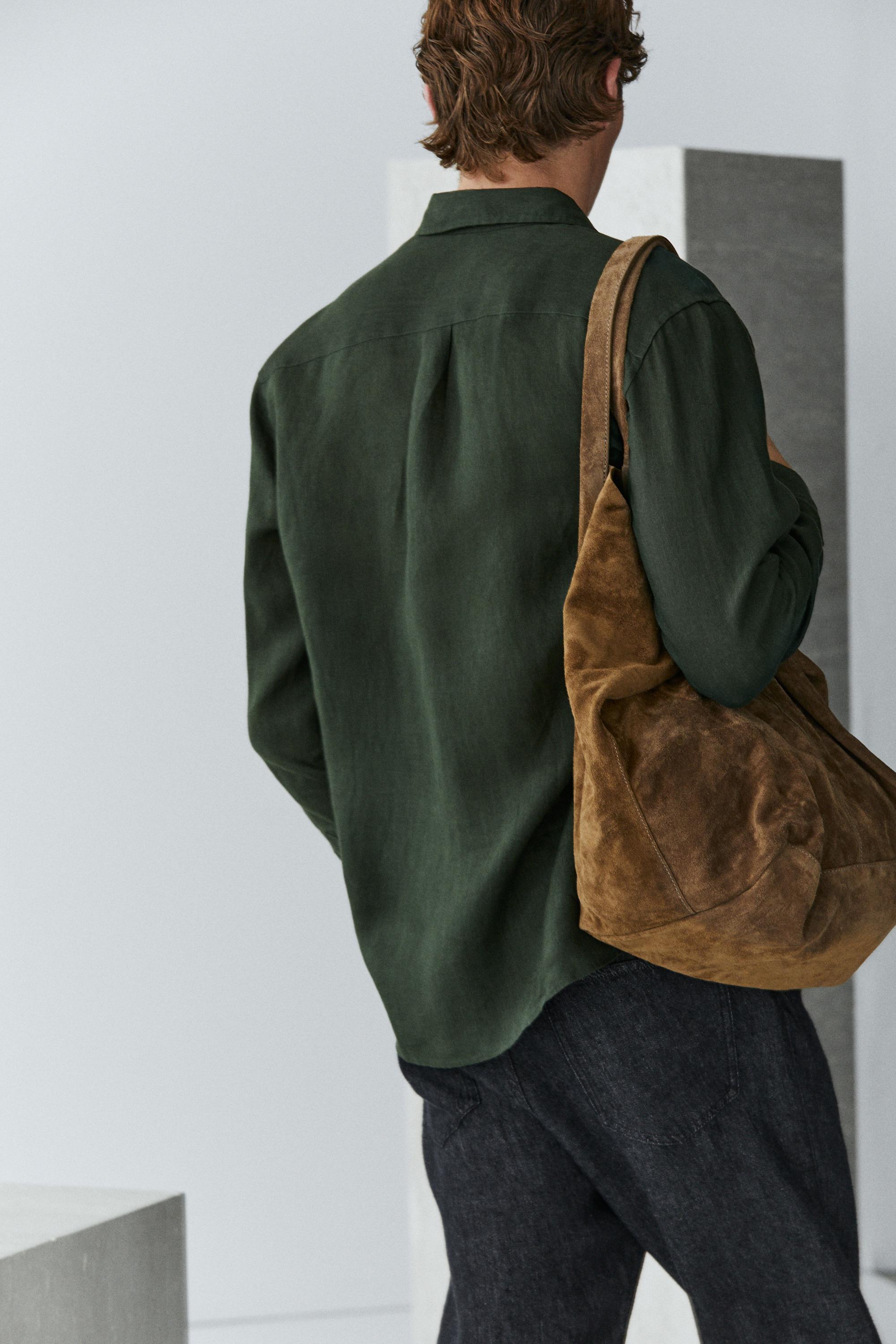 100% linen regular fit shirt — BLUISH GREEN
