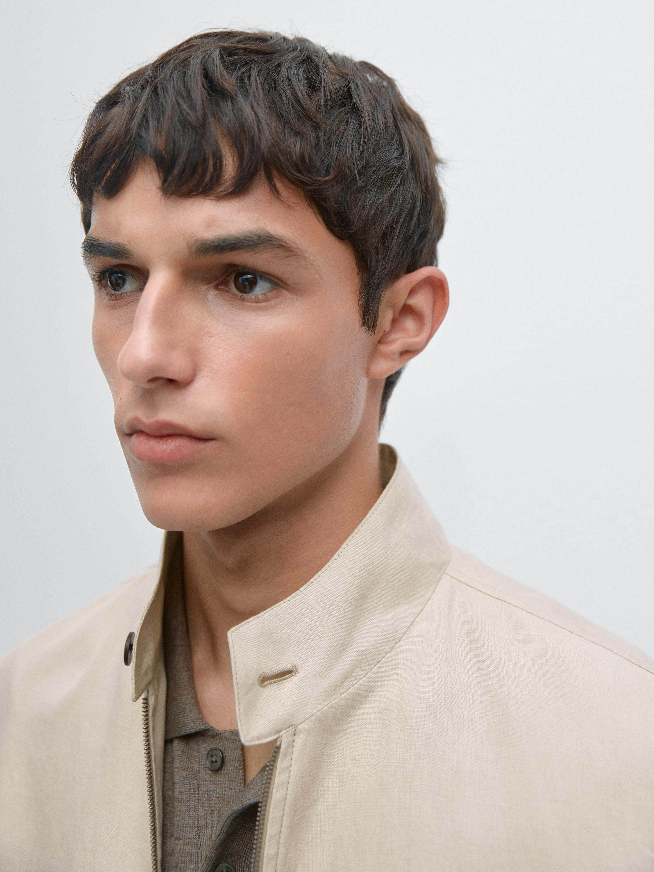 100% linen jacket with pockets — BEIGE