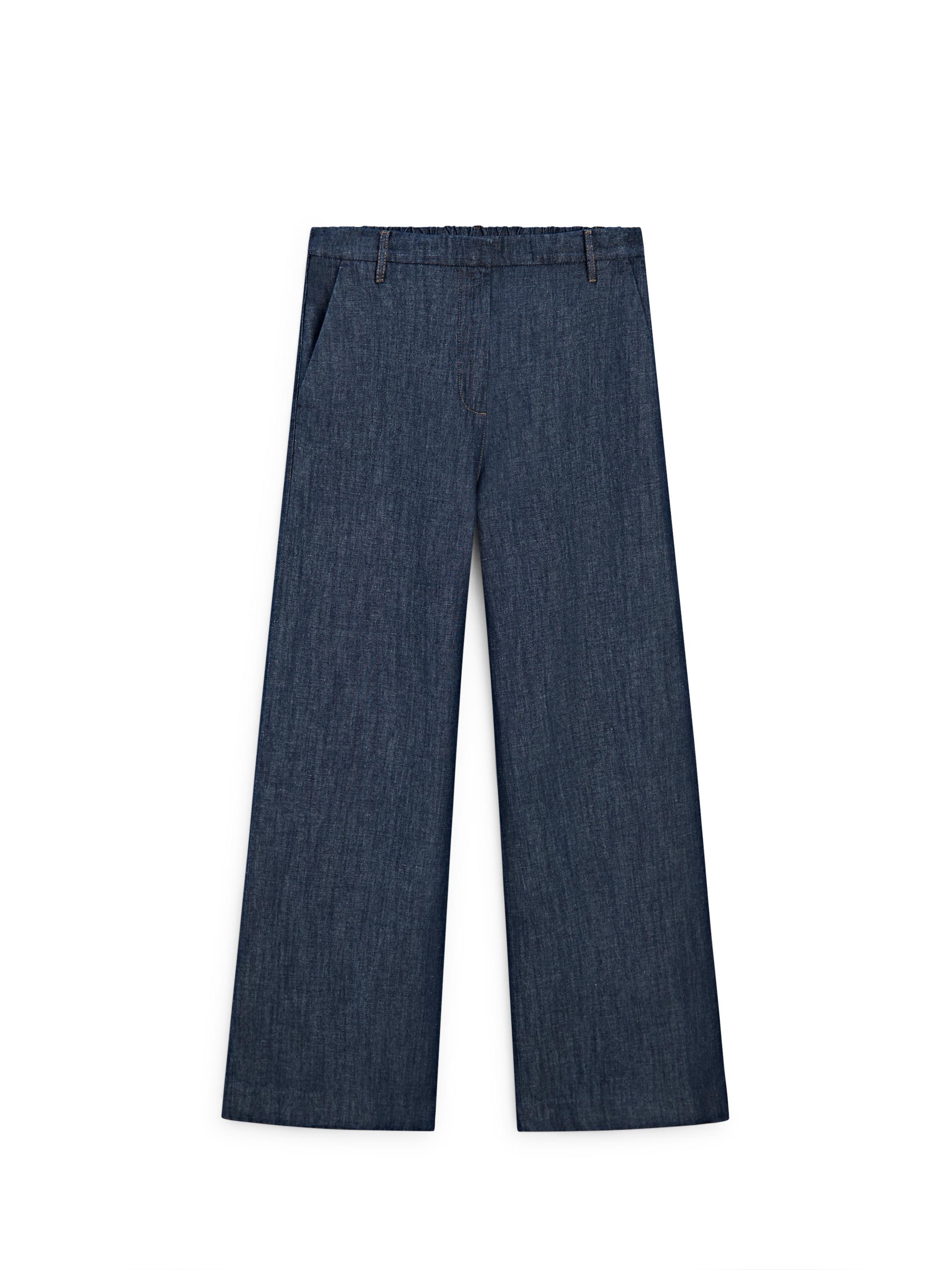 Total look linen blend wide-leg jeans — DARK BLUE