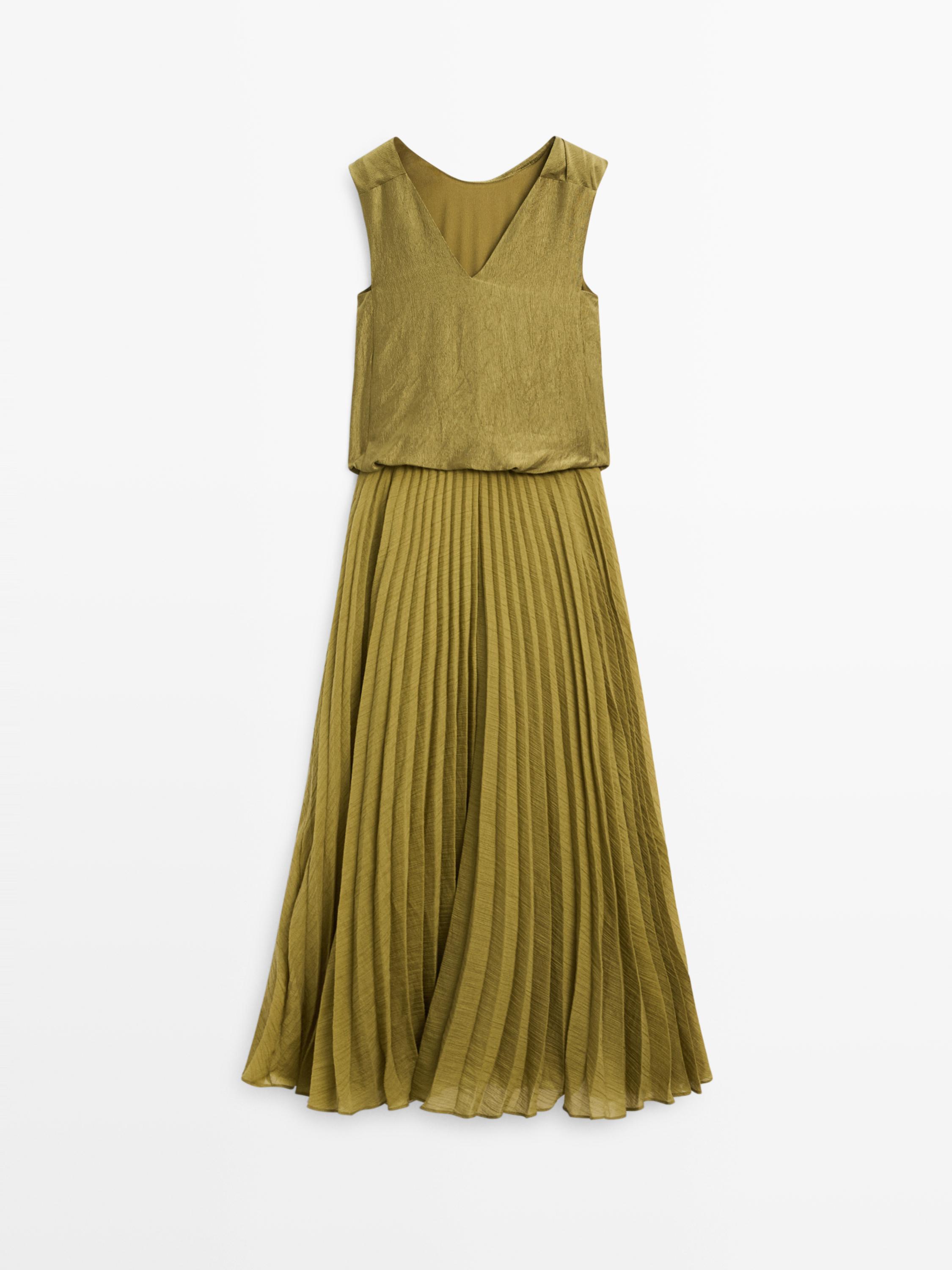 Massimo Dutti LONG Matching Dress WITH Pleated Detail Maxi dress, Women's, Size: Large, Green Massimo Dutti LONG Matching Dress WITH Pleated Detail Maxi dress, Women's, Size: Large, Green