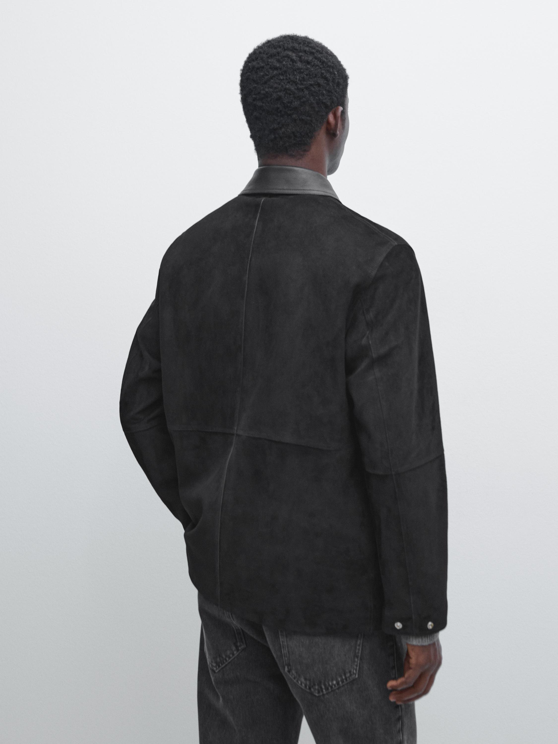 Jacket with suede pockets detail — BLACK