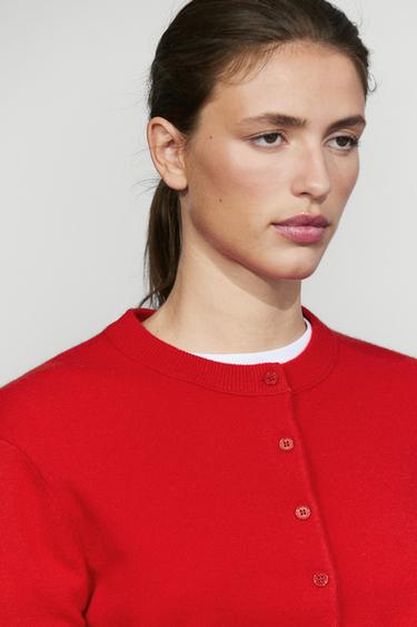 Knit cardigan with button detail — RED 8