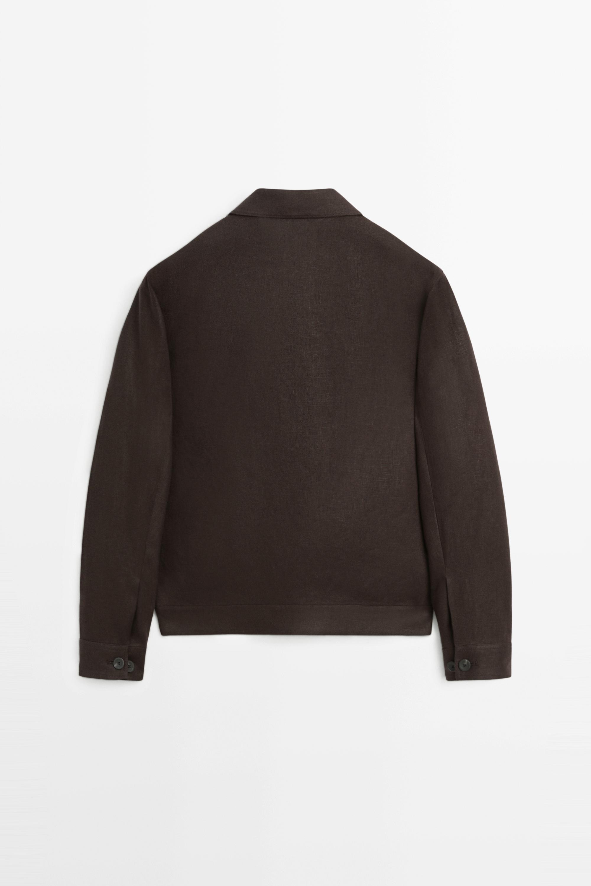 100% linen total look overshirt — BROWN