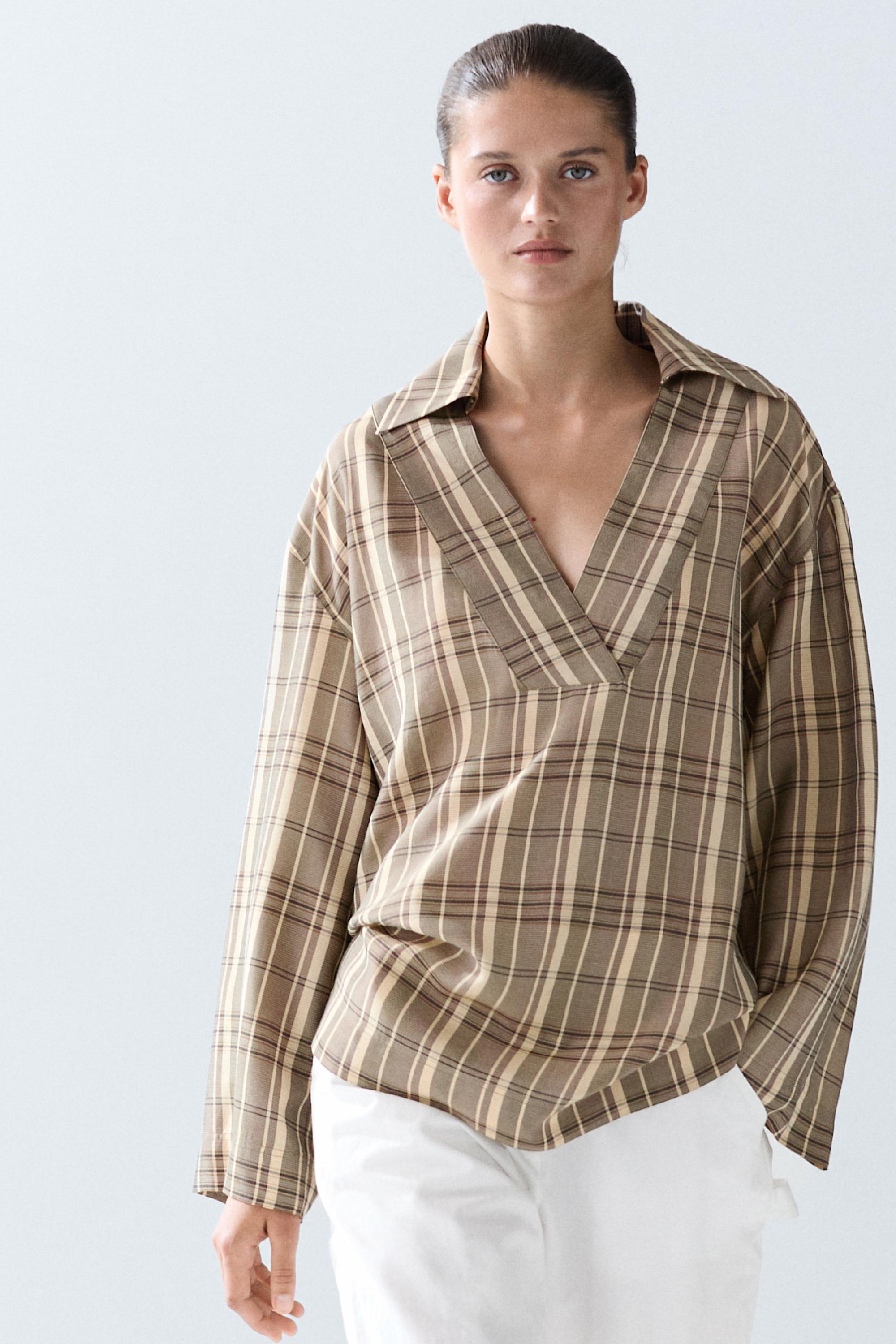 Oversize check polo shirt — GREY
