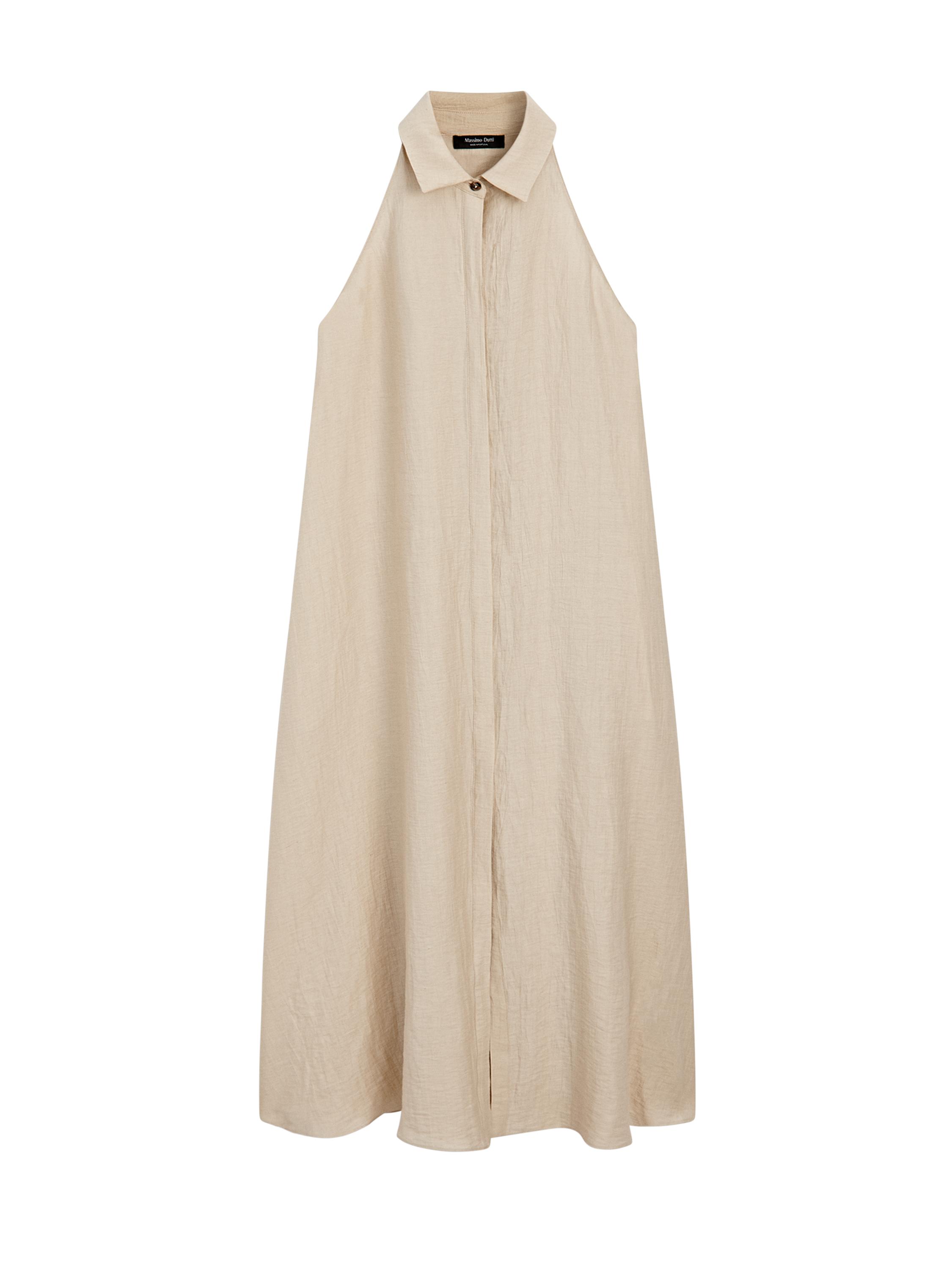 Linen blend polo collar midi dress — CREAM