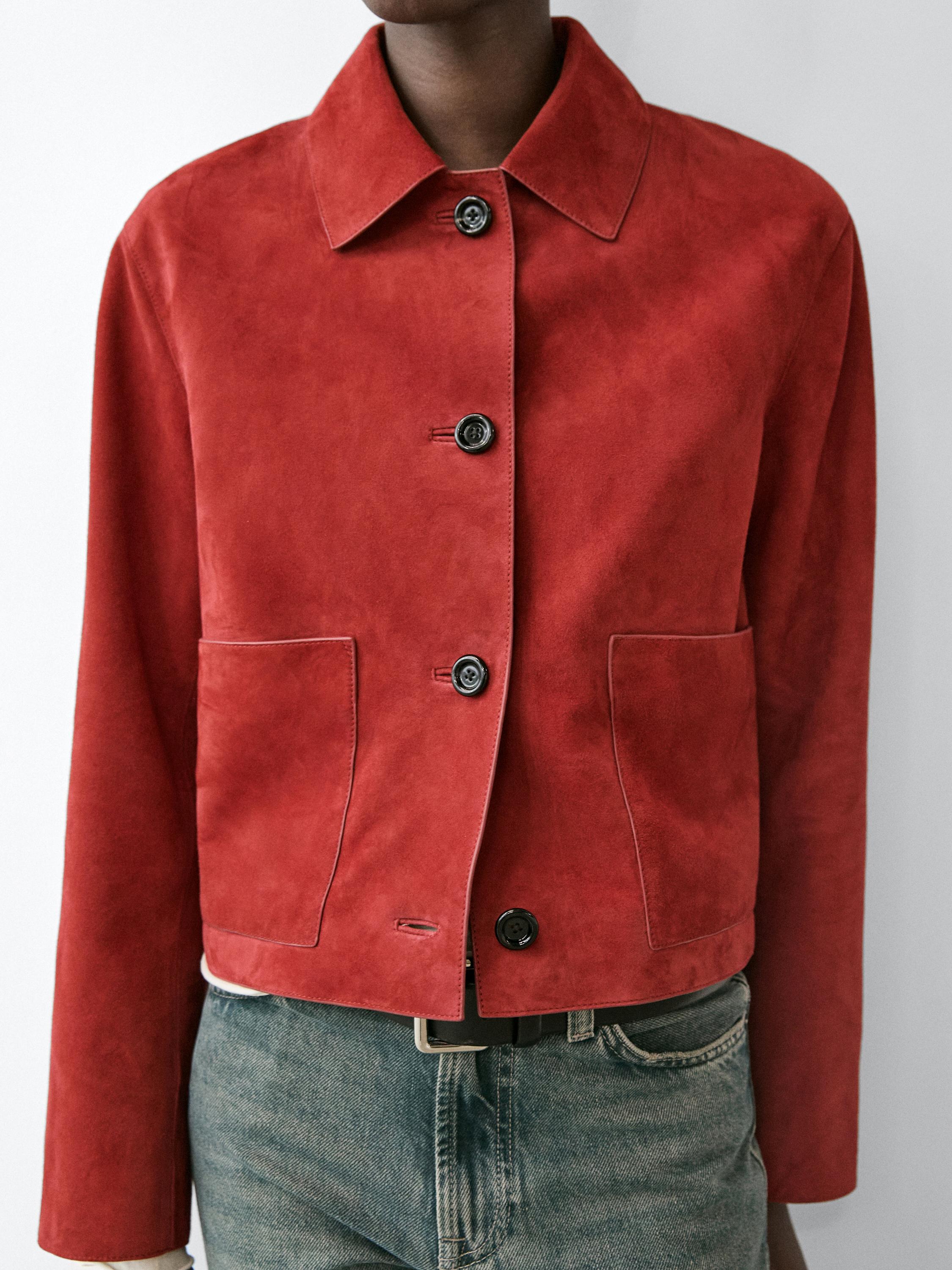 Short suede leather jacket — RED