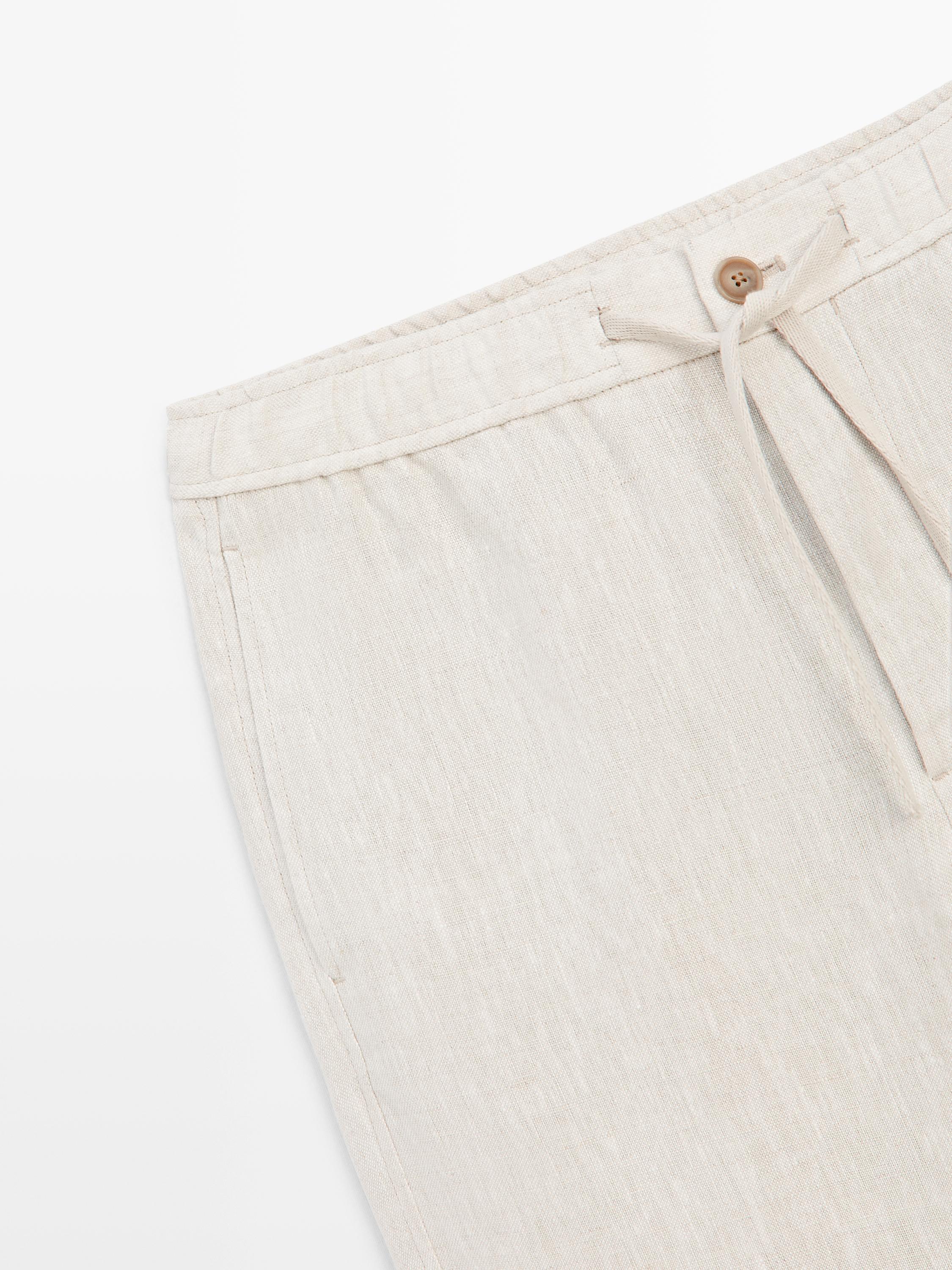 Linen jogger fit pants — BEIGE