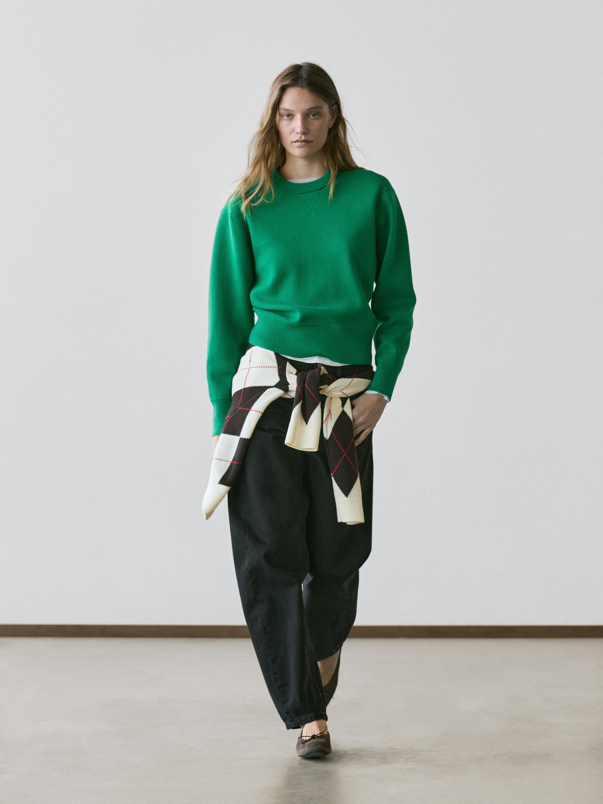 Maglia Lavorata In Misto Cotone - Verde Biliardo - M - Massimo Dutti - Femminile