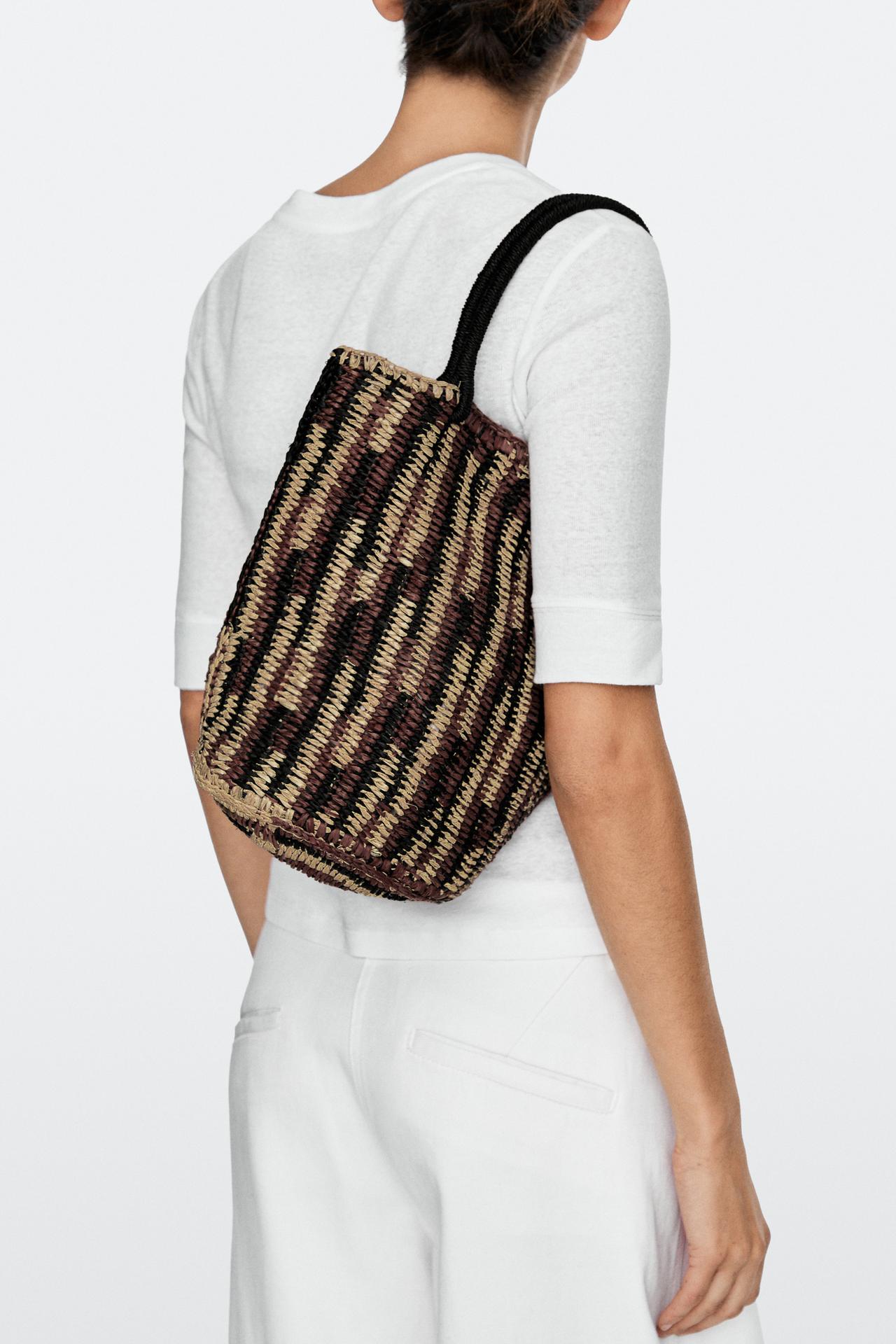 Mini raffia bucket bag — RUSSET