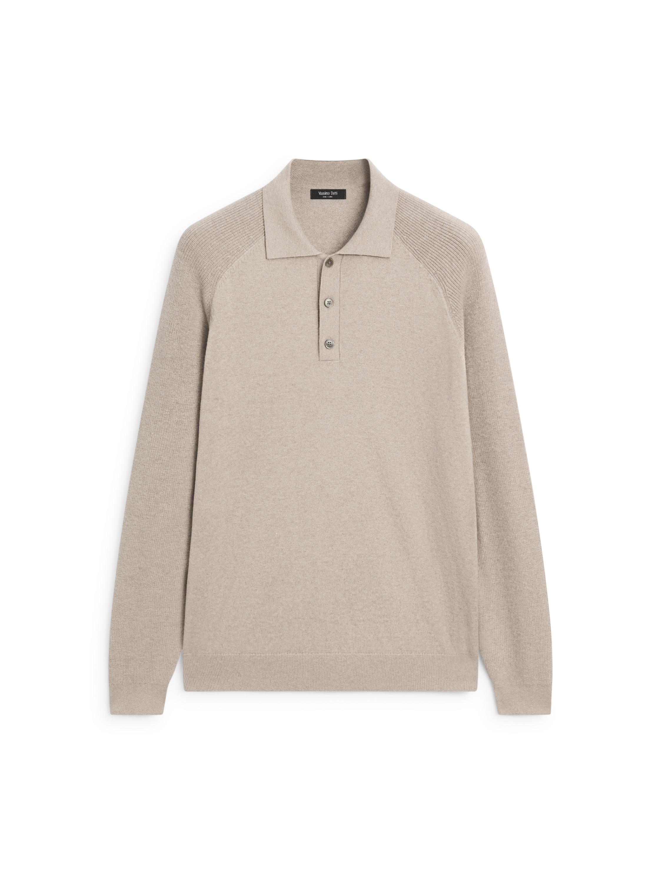 Cotton blend knit polo sweater — MINK