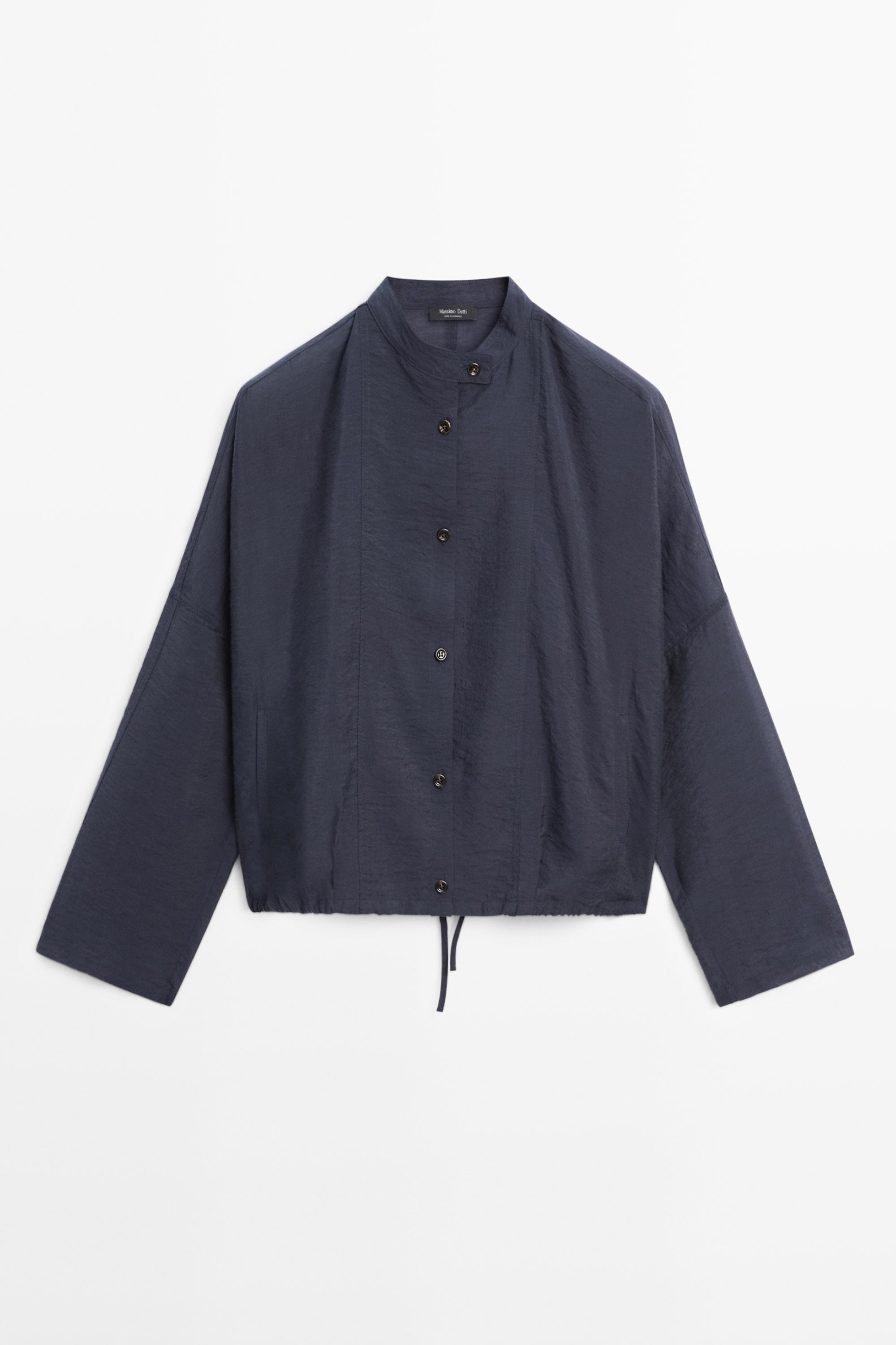 Stand collar bomber jacket with button details — MEDIUM BLUE