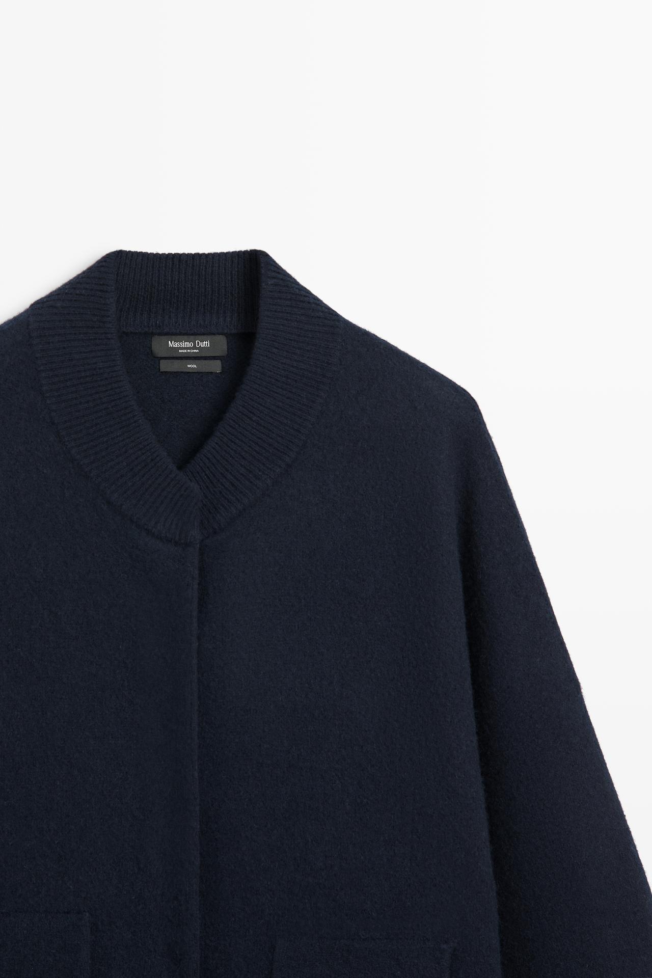 100% wool bomber jacket with pockets — NAVY BLUE