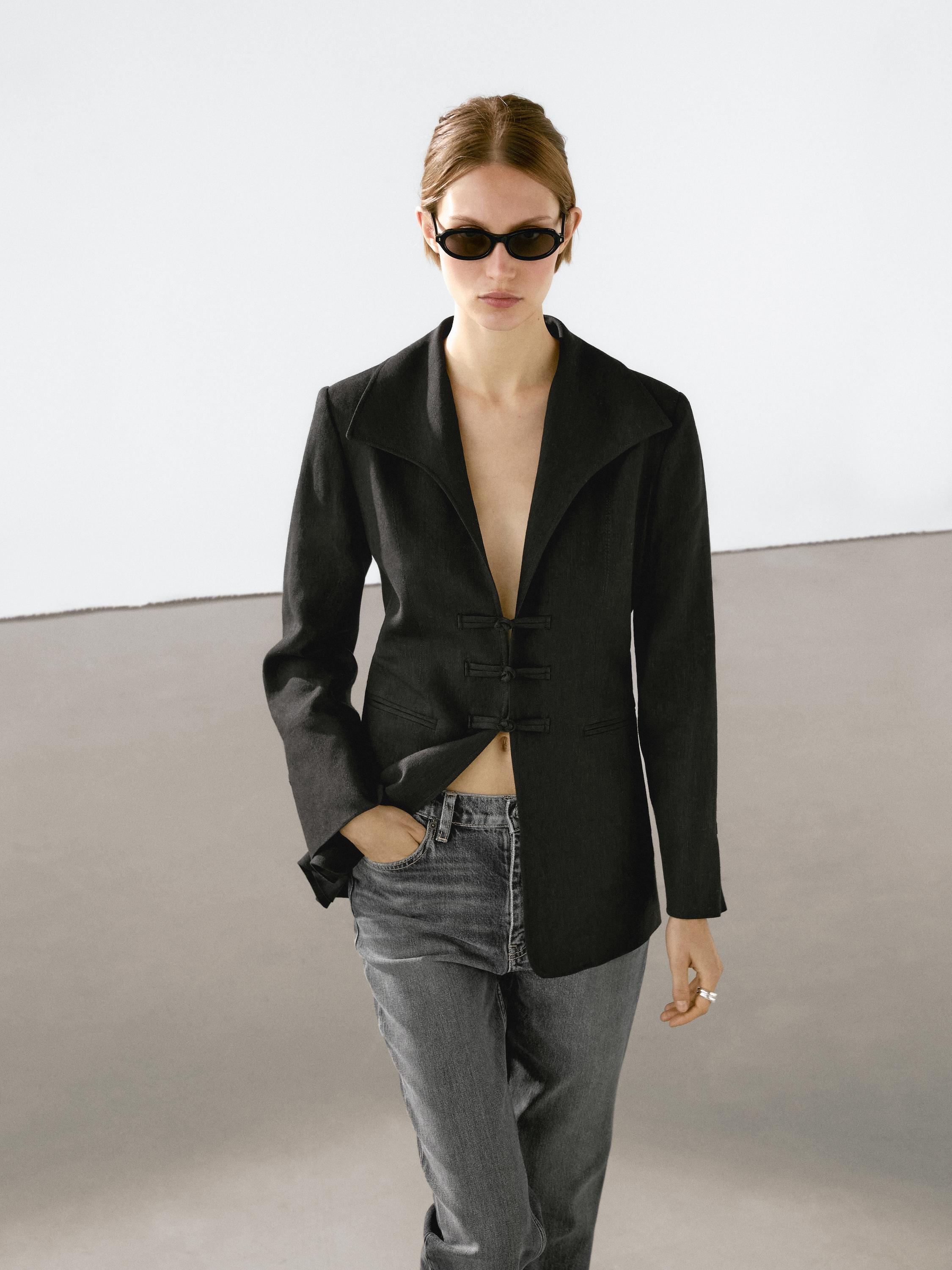 Linen blend blazer with fastening detail