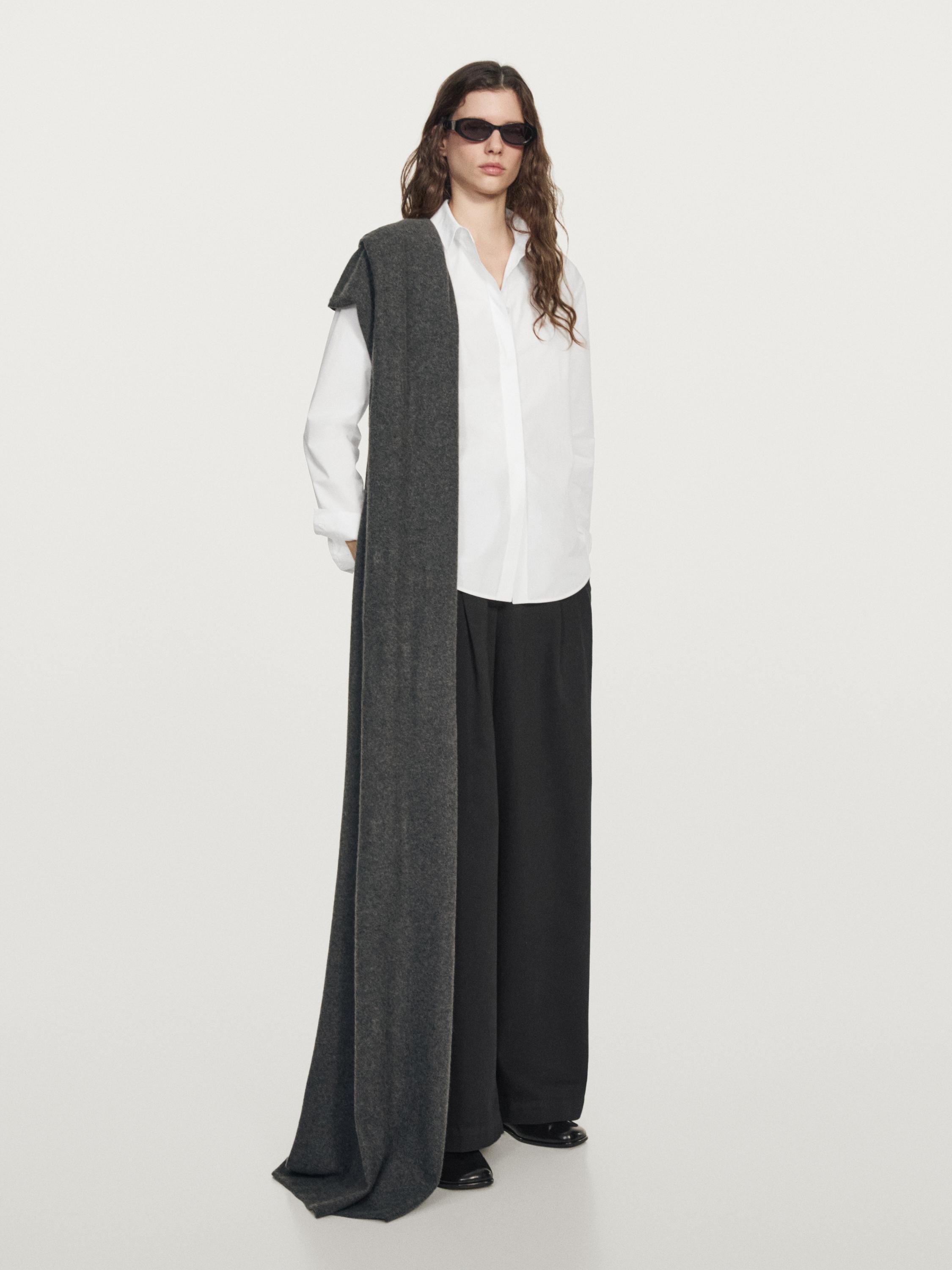 Poplin shirt with hidden buttons — WHITE