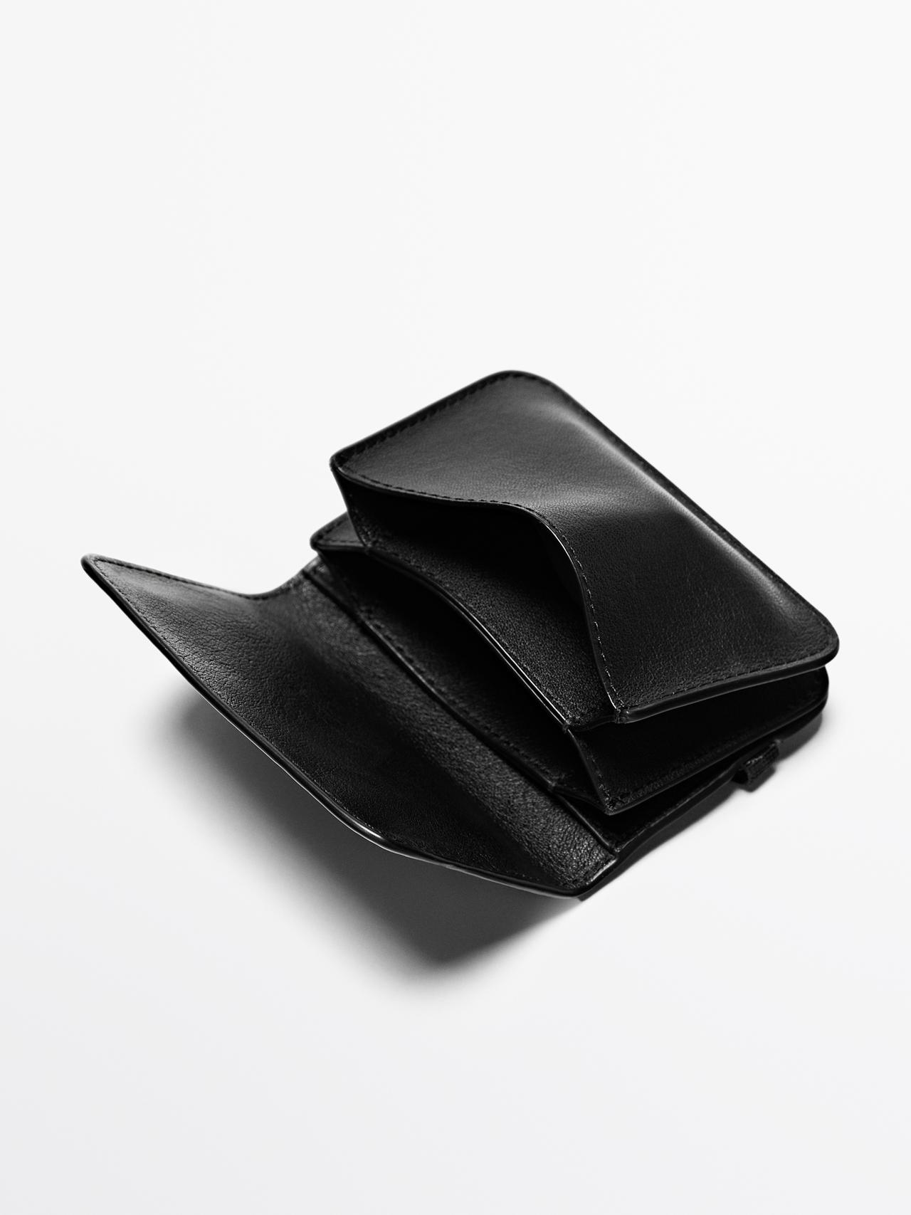 Nappa leather card holder with flap — BLACK