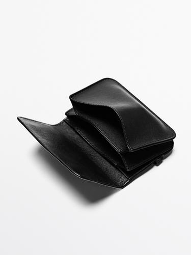 Nappa leather card holder with flap — BLACK 3