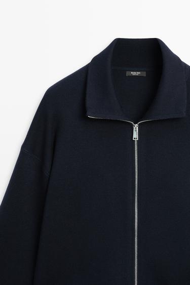 Cotton knit zip-up jacket — NAVY BLUE 4
