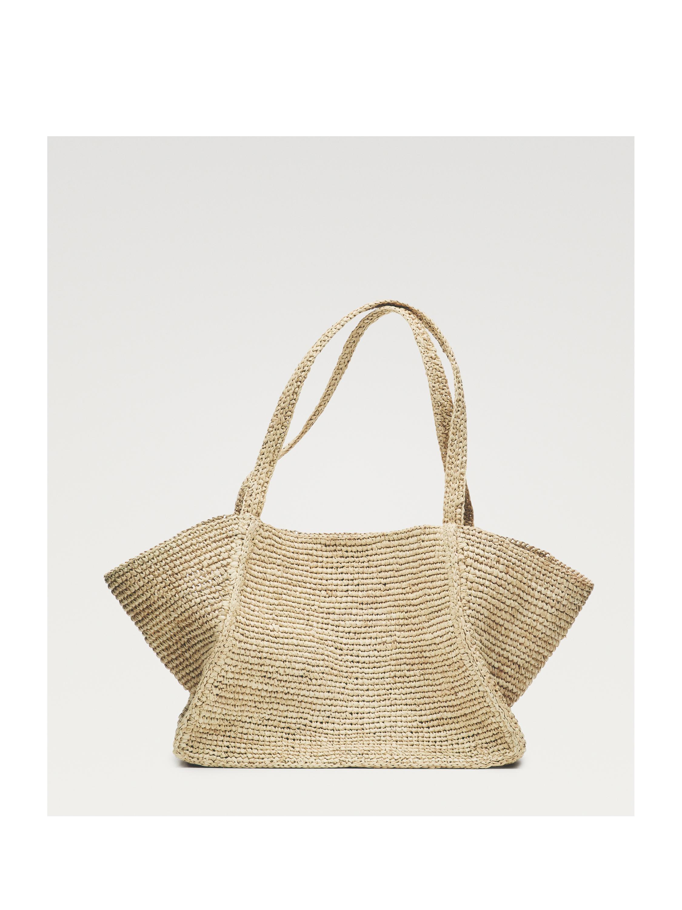 100% raffia mid-sized tote bag — BEIGE