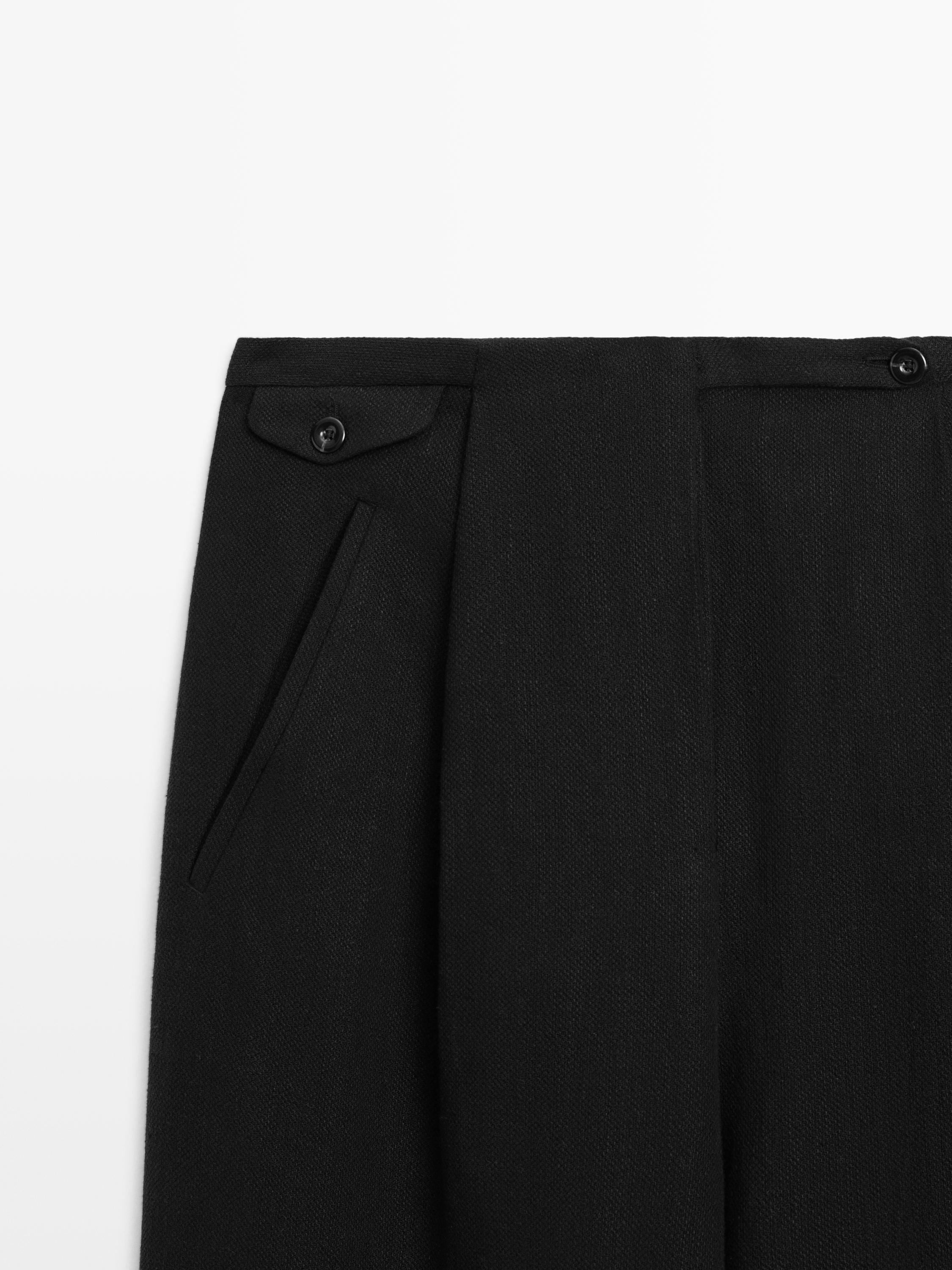 Flowing linen blend trousers with pocket details — BLACK