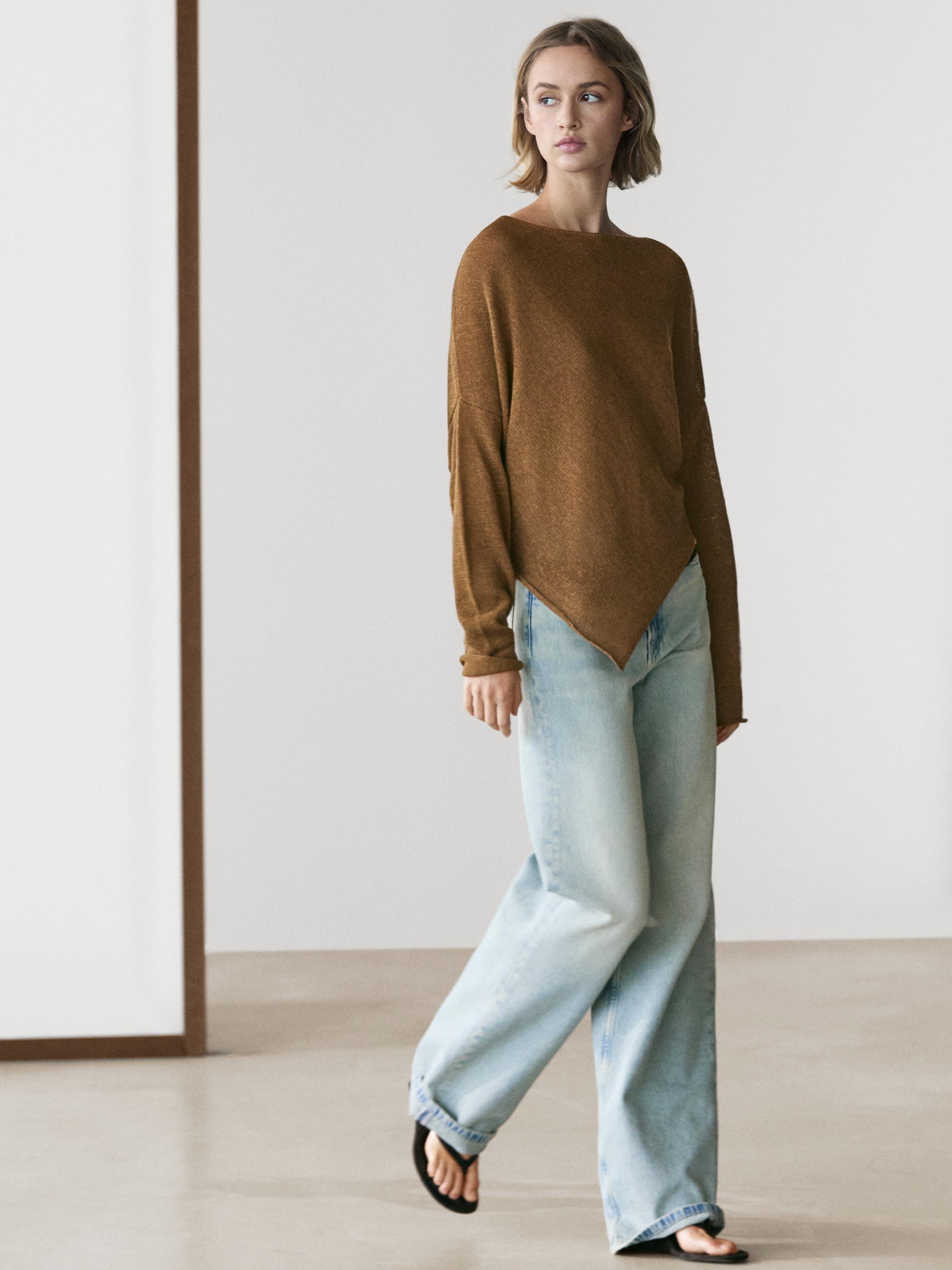 Asymmetric knit cape sweater — Tobacco brown