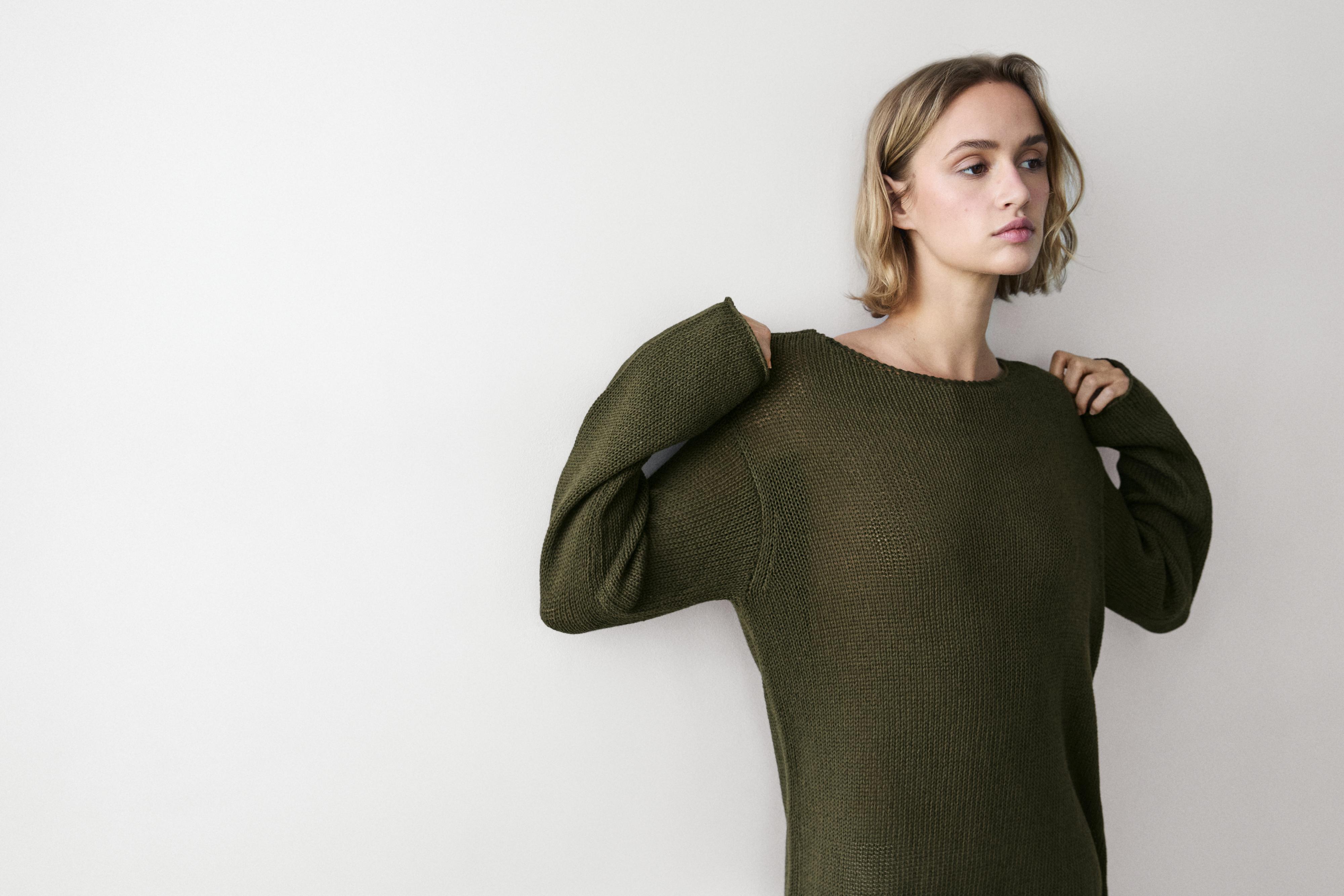 Cotton blend cutwork sweater — DARK GREEN