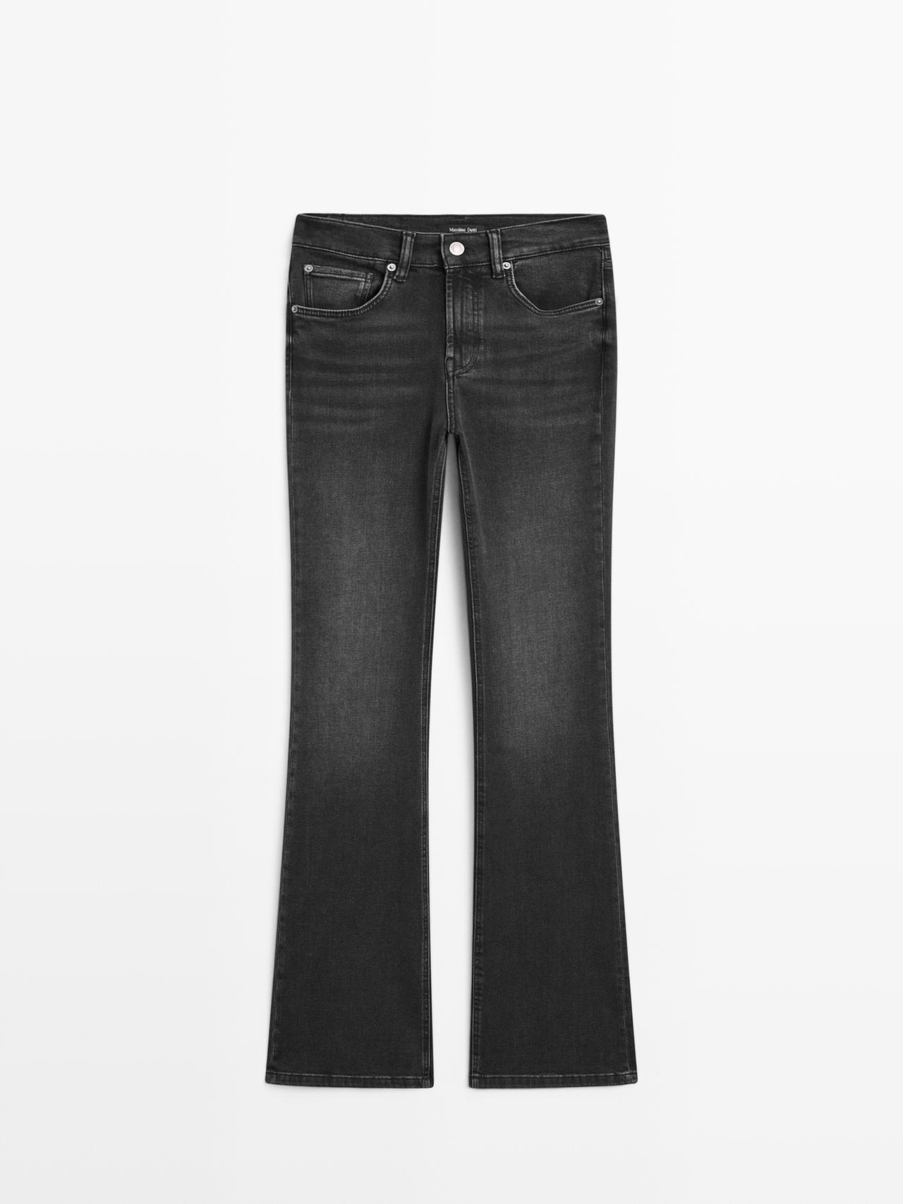 Massimo Dutti - Dame - Højtaljede, Skinny Fit Trompetbukser I Denim - Sort - 36