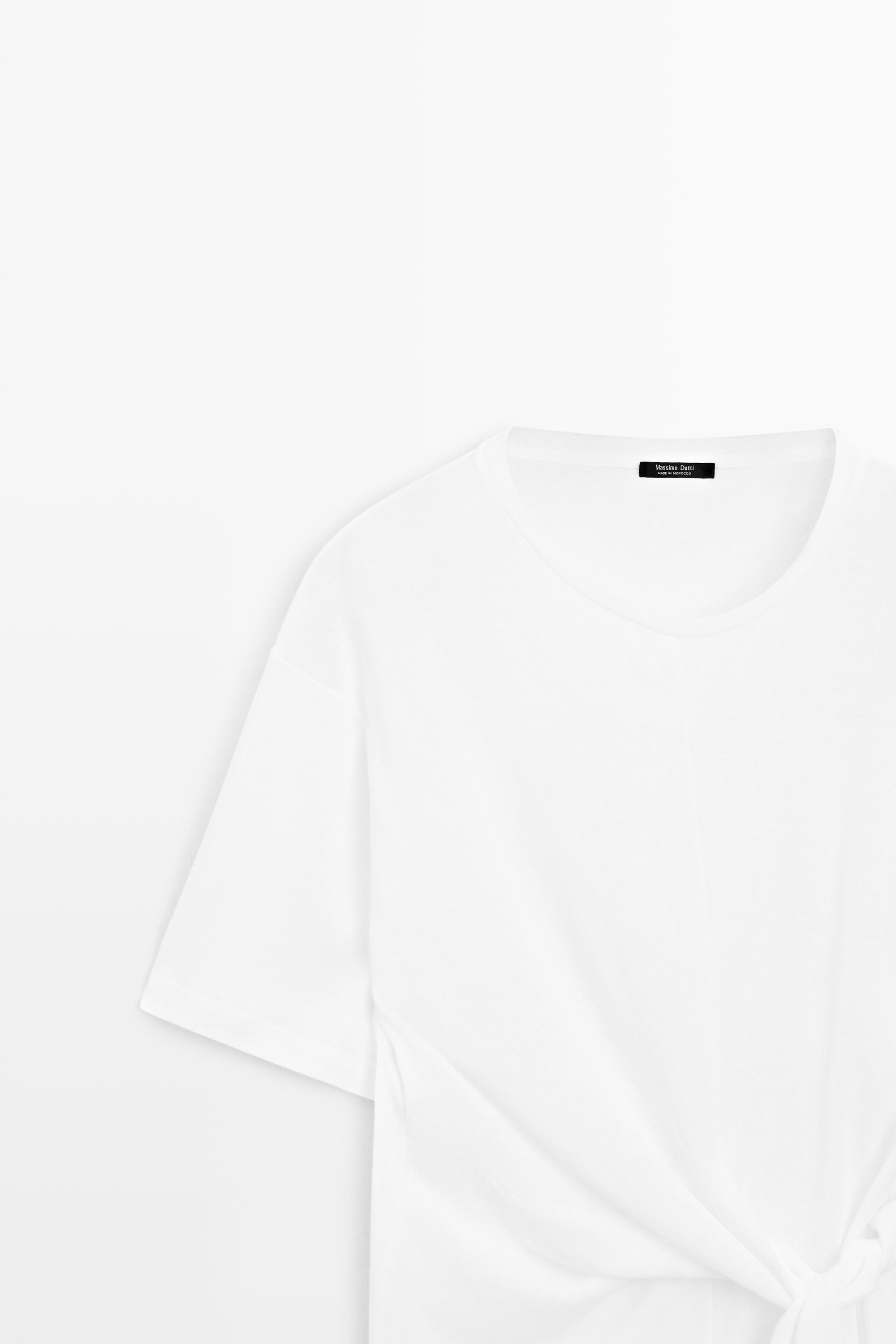 Short sleeve T-shirt with tie detail — Off white