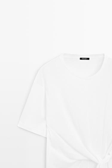 Short sleeve T-shirt with tie detail — Off white 4
