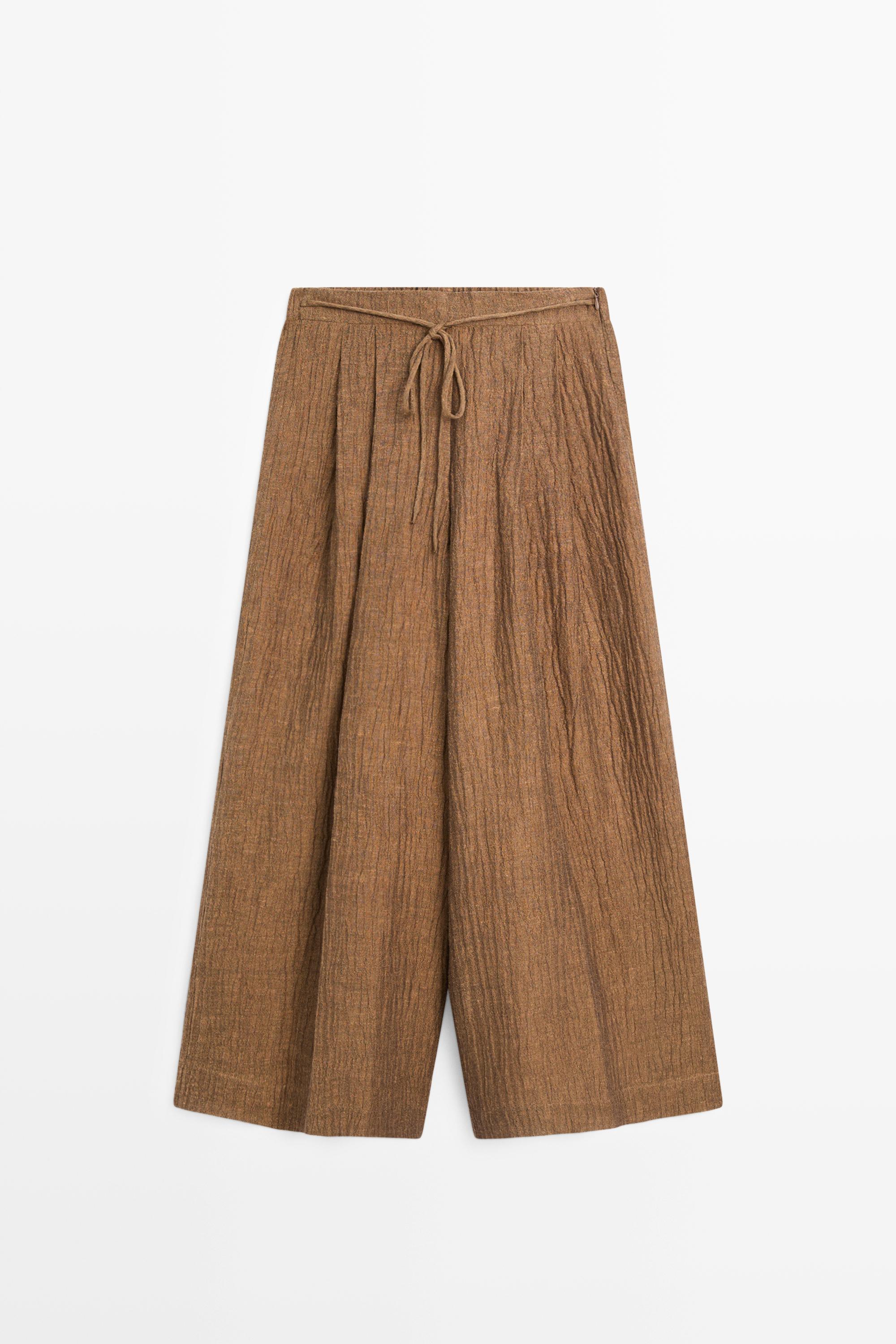 Flowing linen blend trousers — BROWN