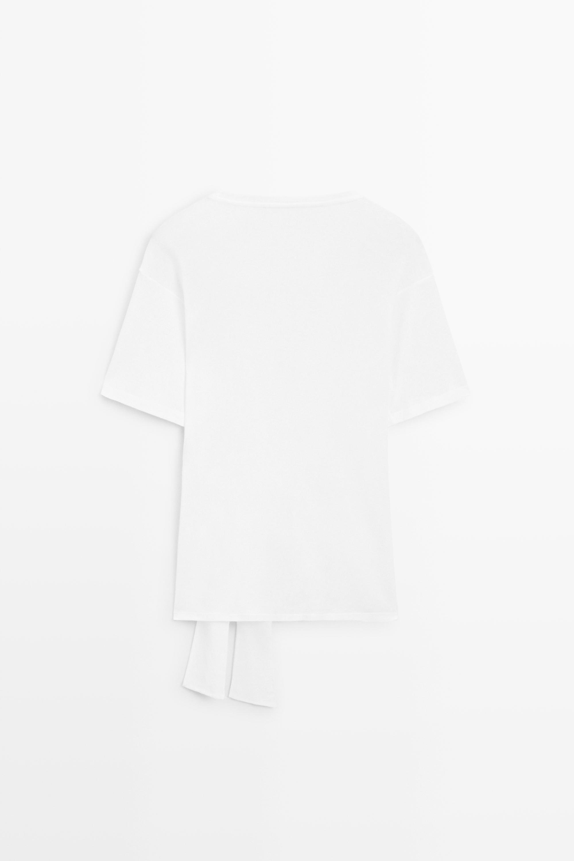Short sleeve T-shirt with tie detail — Off white
