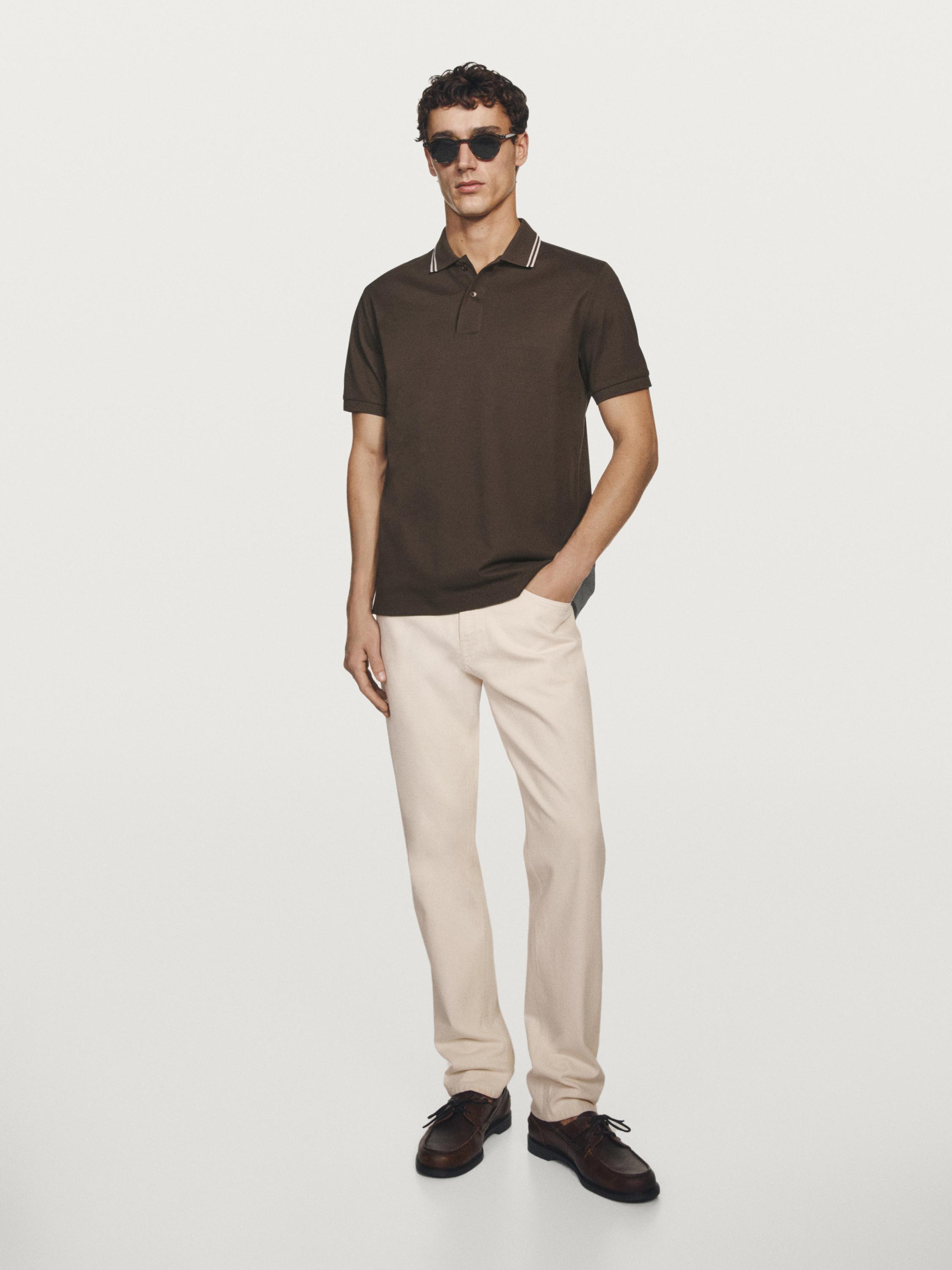 Short sleeve polo shirt with contrast detail — Chocolate