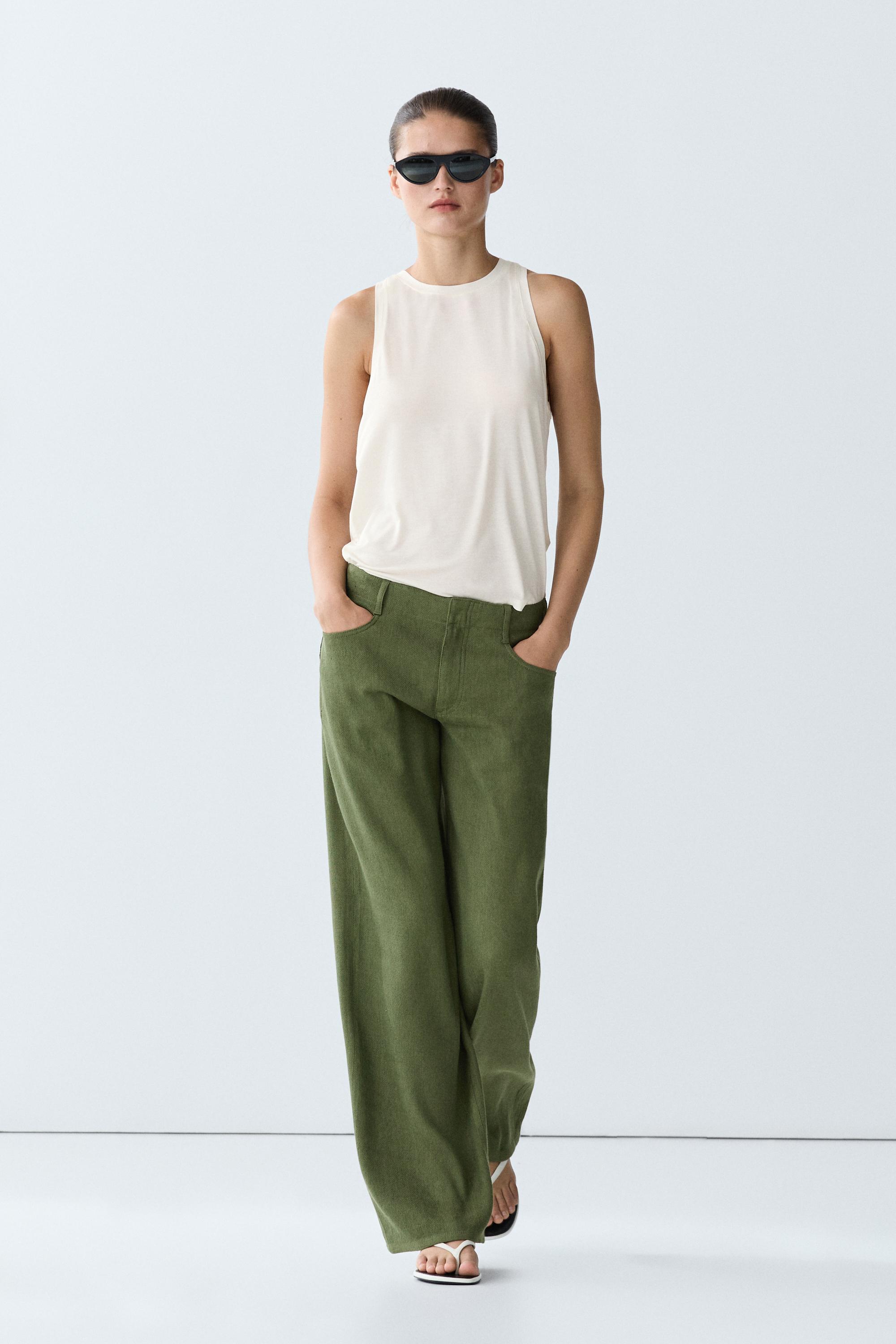 Straight linen blend pants — GREEN