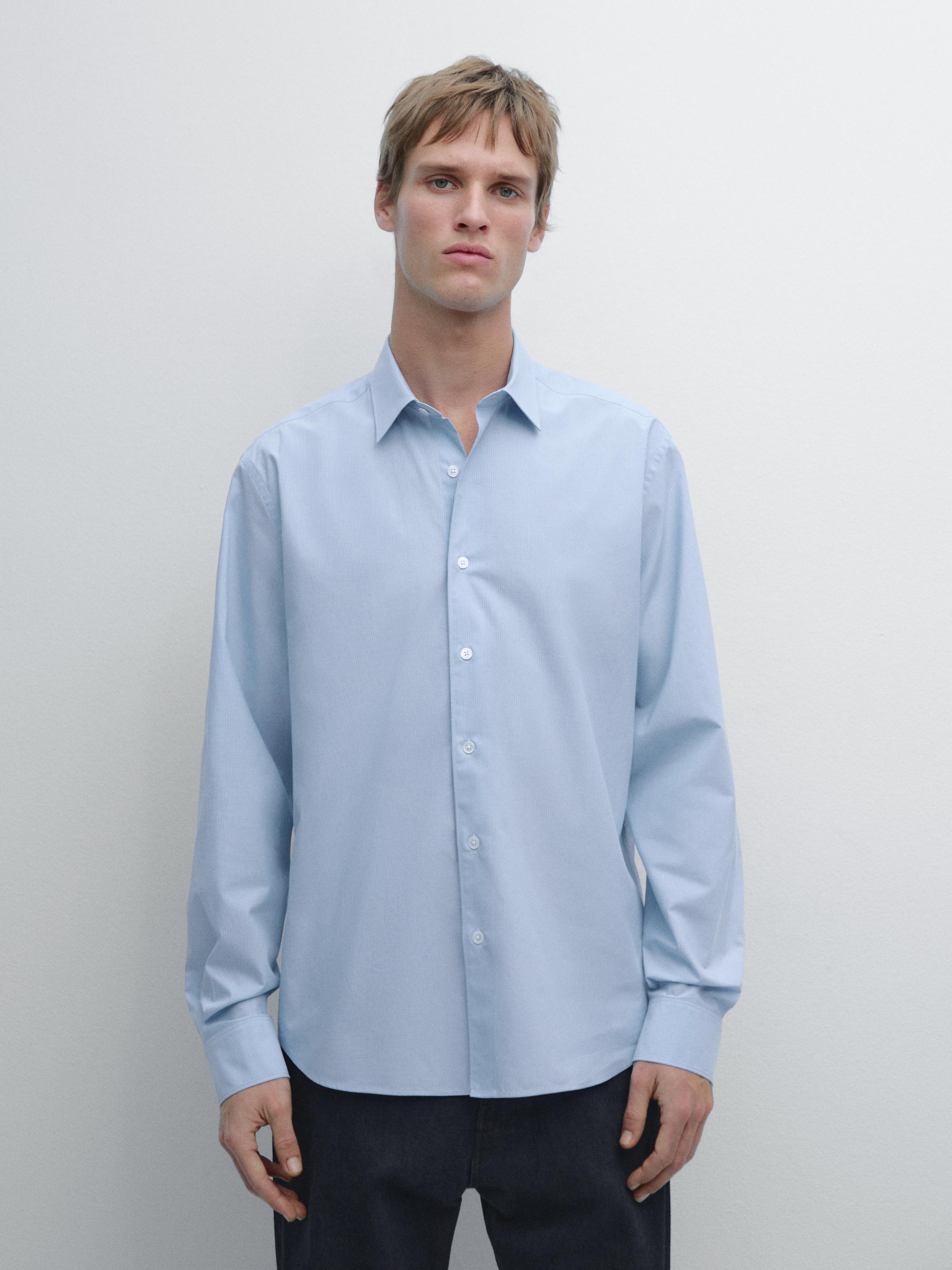 Regular fit striped poplin shirt — MEDIUM BLUE