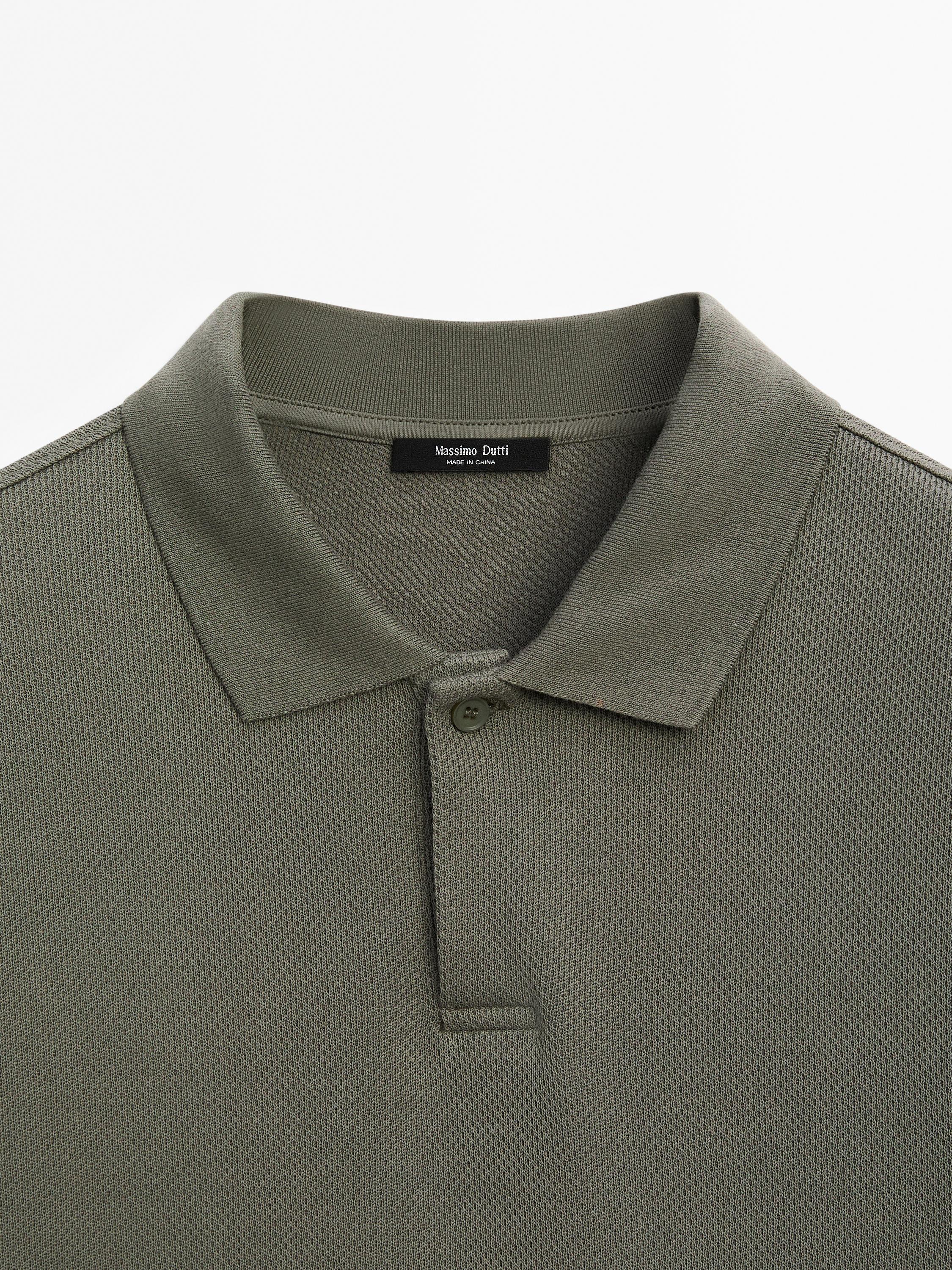Short sleeve micro-textured polo shirt