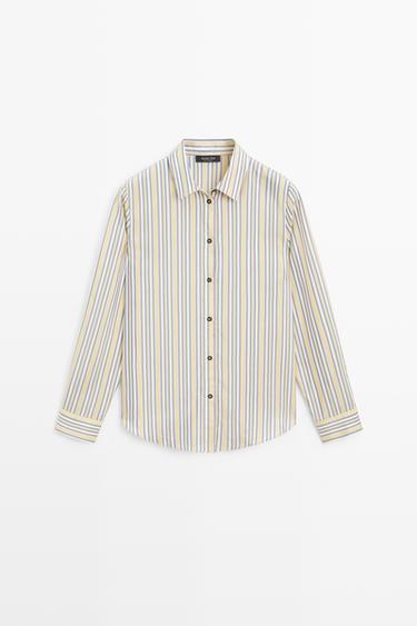 Flowy striped-detail shirt — Yellow 2