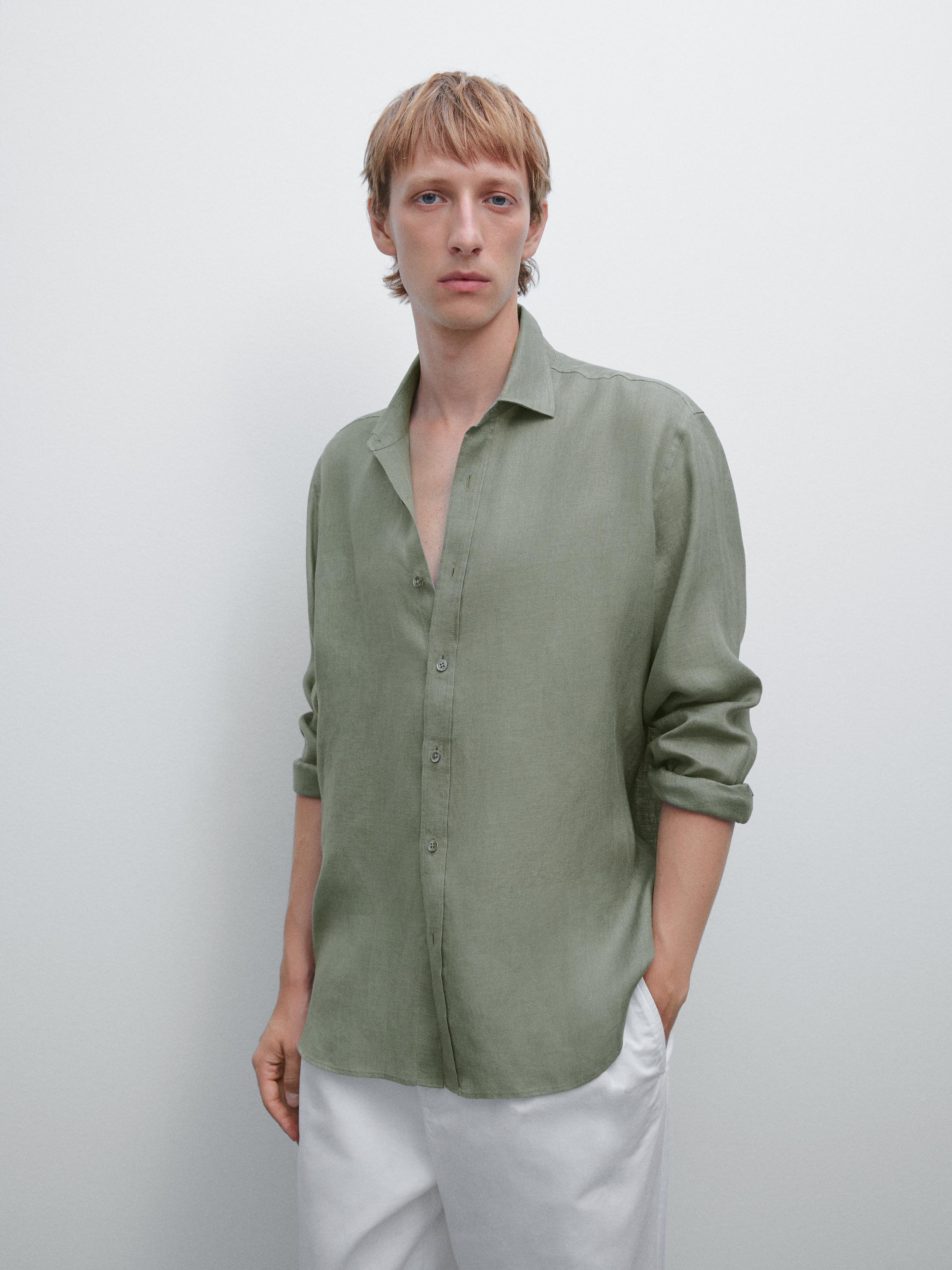 Camisa regular fit 100% lino