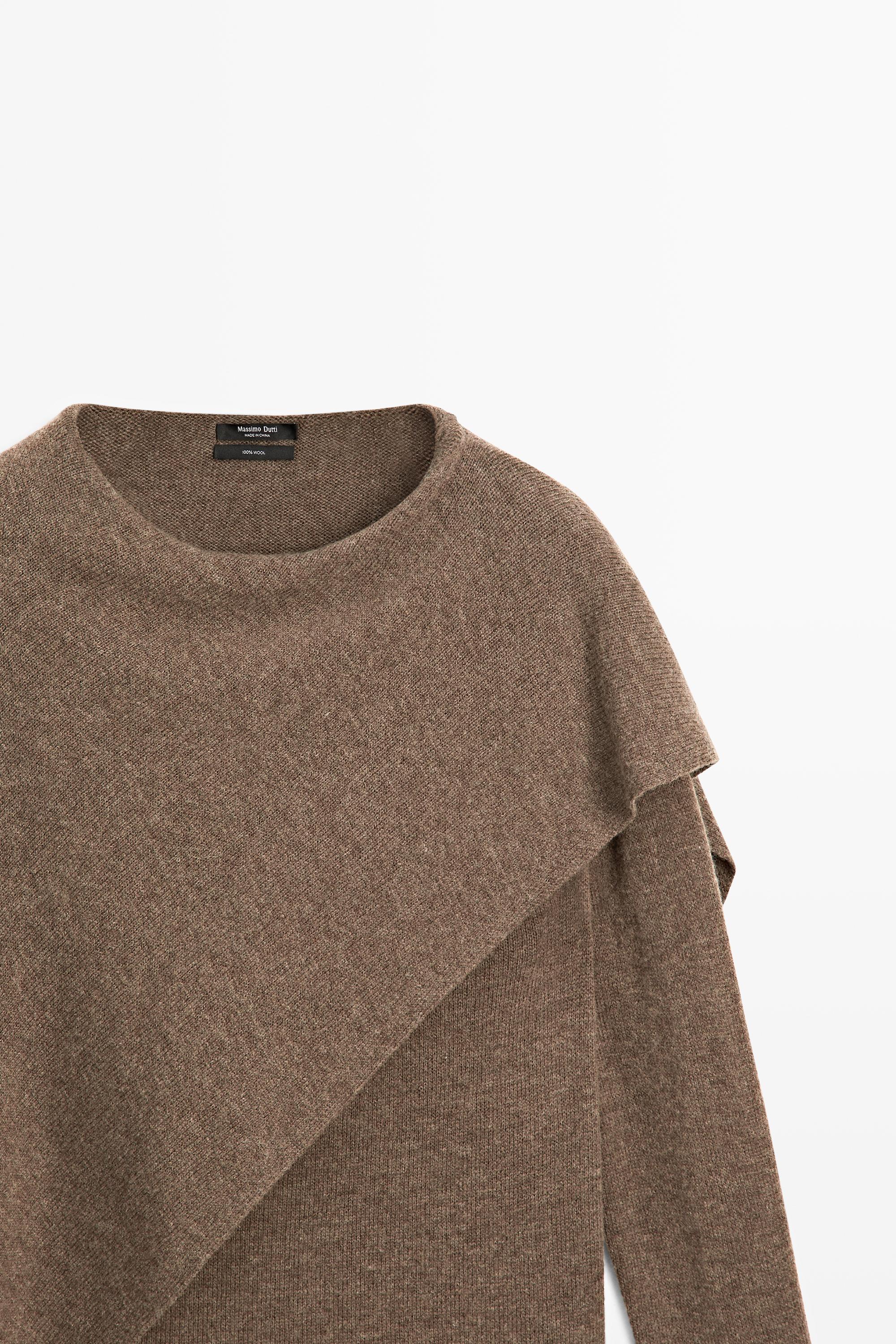 100% wool cape-style knit sweater — BROWN