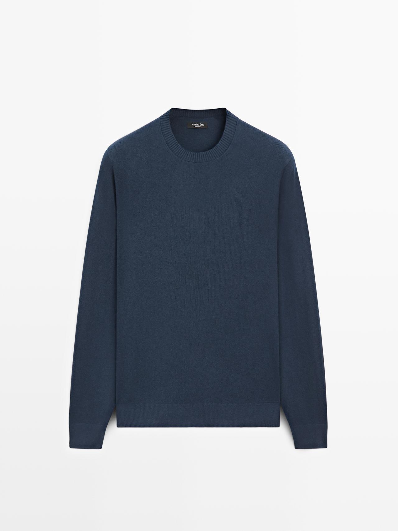 Massimo Dutti - Heren - Tricot Trui Van Katoen En Wol Met Ronde Hals - Donkerblauw - L