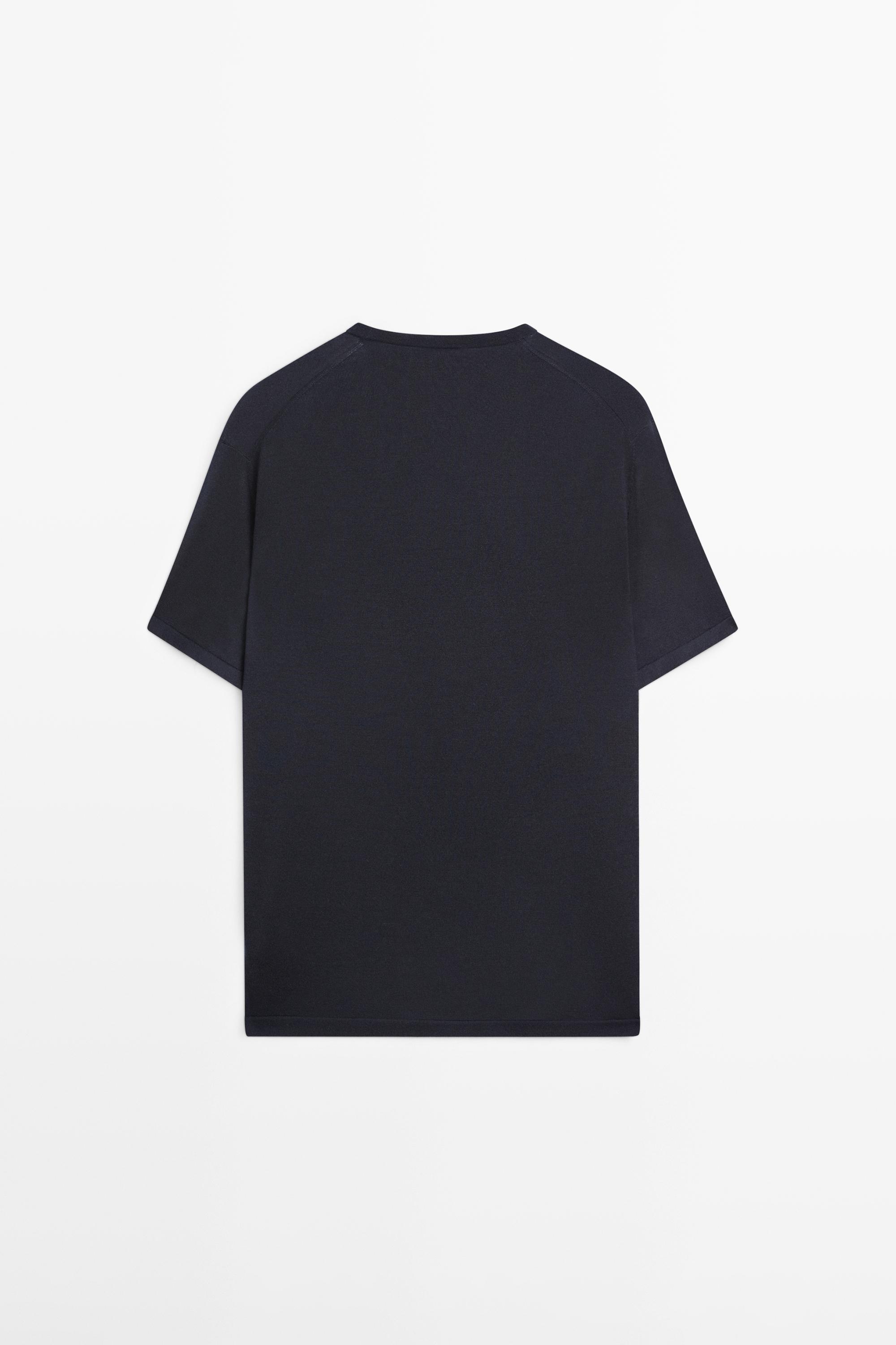 Wool-blend short-sleeve knit sweater — NAVY BLUE