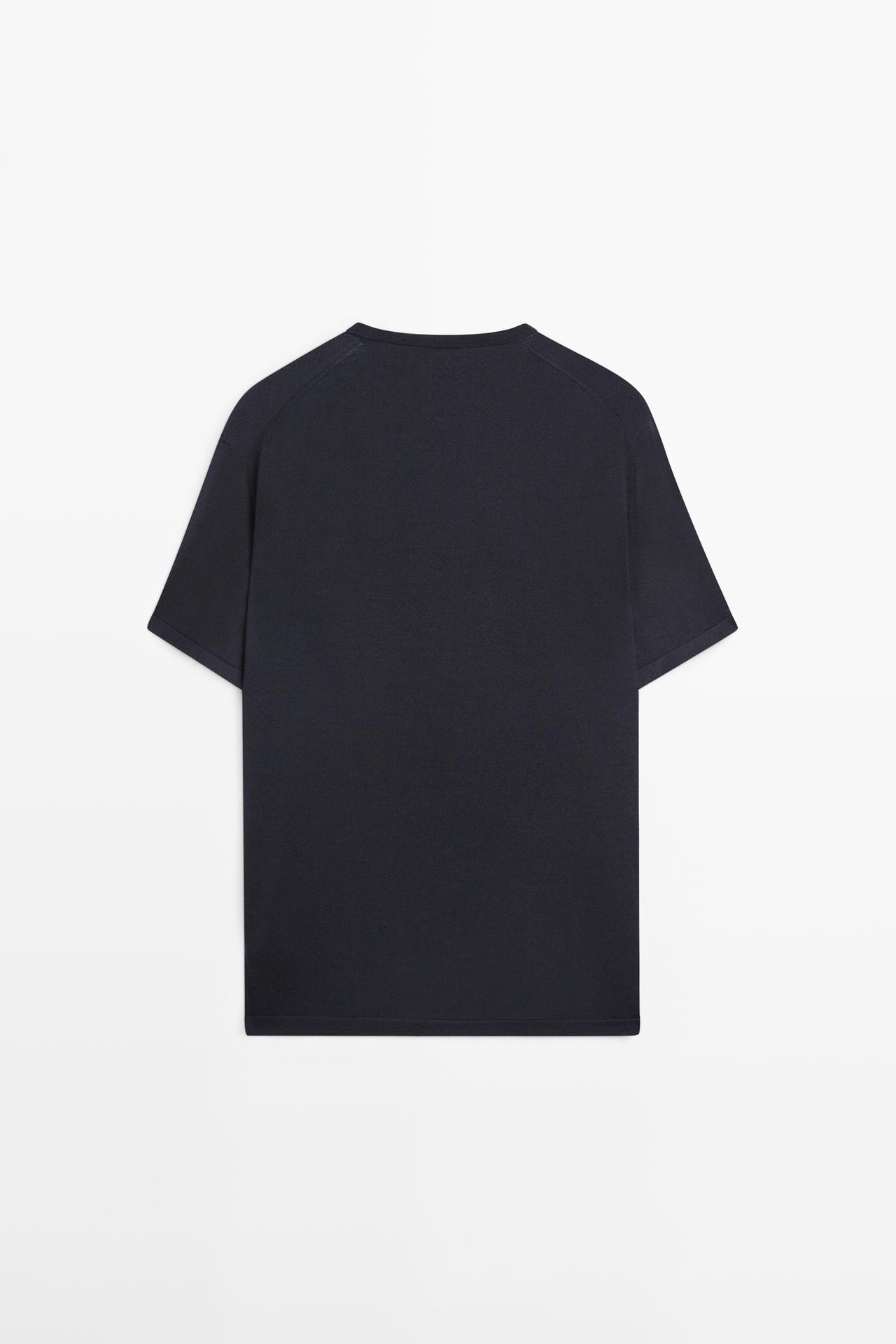 Wool-blend short-sleeve knit sweater — NAVY BLUE